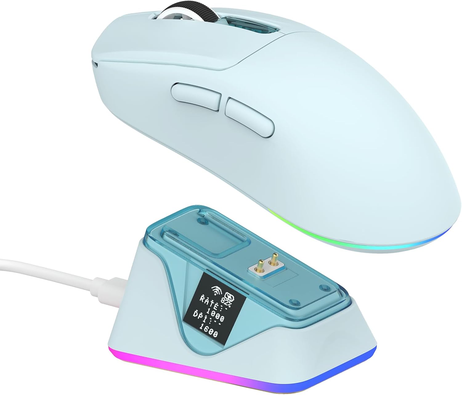 MOUSE GAMER EPOMAKER NEX LITE INALÁMBRICO CON PANTALLAS Y BASE DE CARGA RGB - 1
