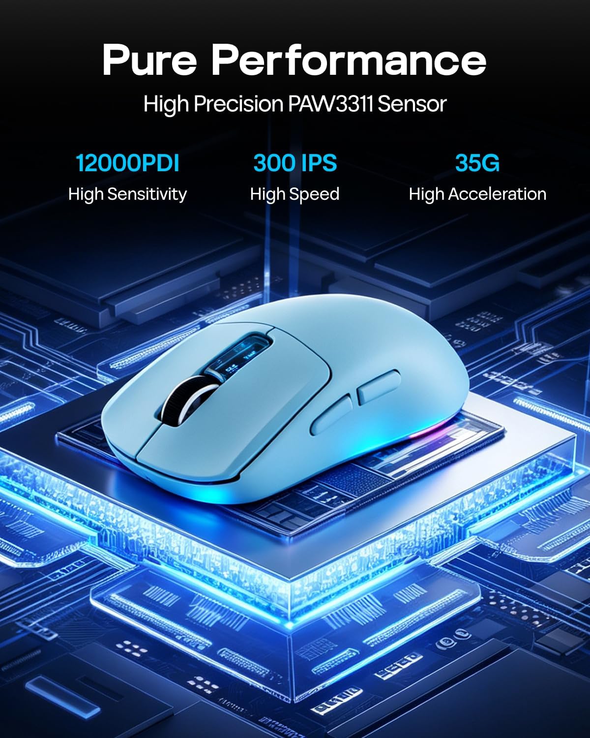 MOUSE GAMER EPOMAKER NEX LITE INALÁMBRICO CON PANTALLAS Y BASE DE CARGA RGB - 3