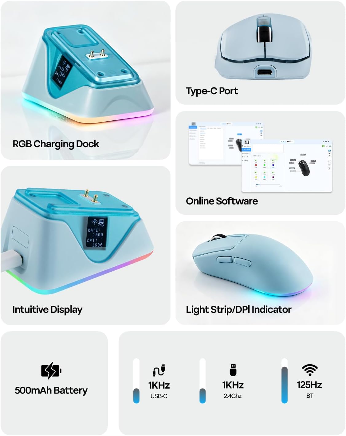 MOUSE GAMER EPOMAKER NEX LITE INALÁMBRICO CON PANTALLAS Y BASE DE CARGA RGB - 4