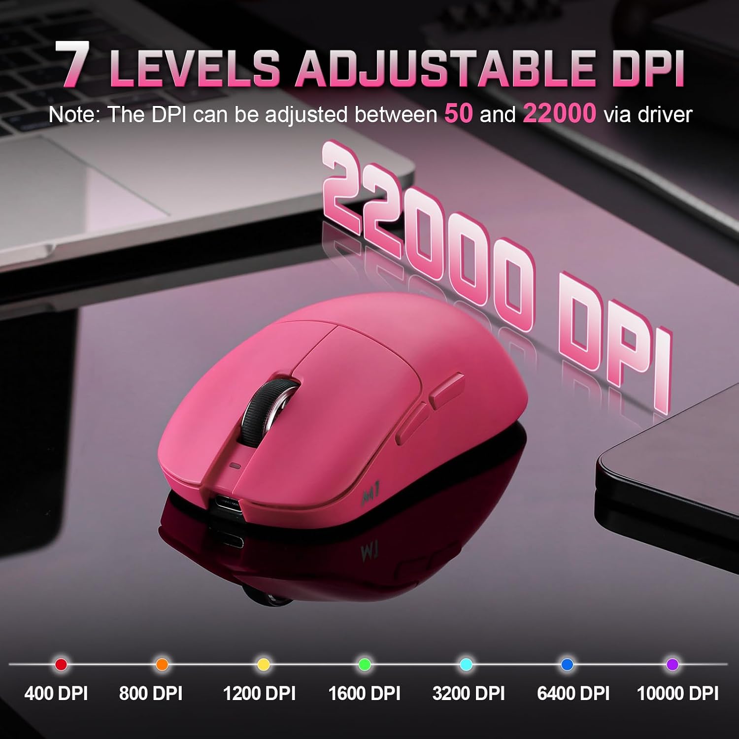MOUSE GAMER YUNZII M1 PAW3311 WIRELESS ROSA - 4