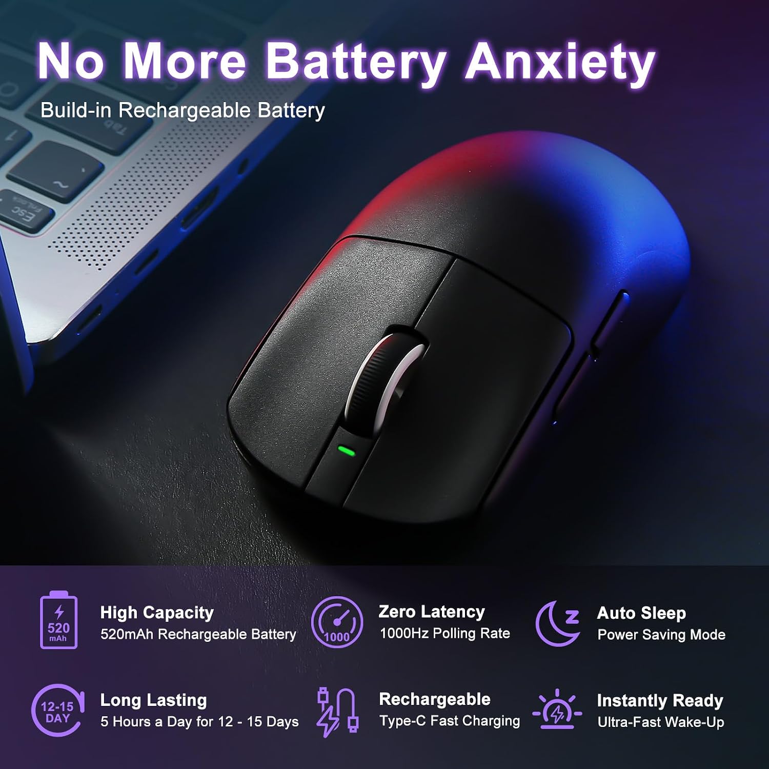 MOUSE GAMER MIKIBY ATK R1 SE+ WIRELESS 18000 DPI TRI-MODE NEGRO - 2