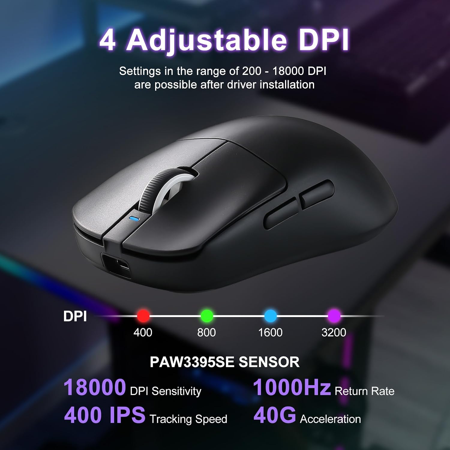 MOUSE GAMER MIKIBY ATK R1 SE+ WIRELESS 18000 DPI TRI-MODE NEGRO - 3