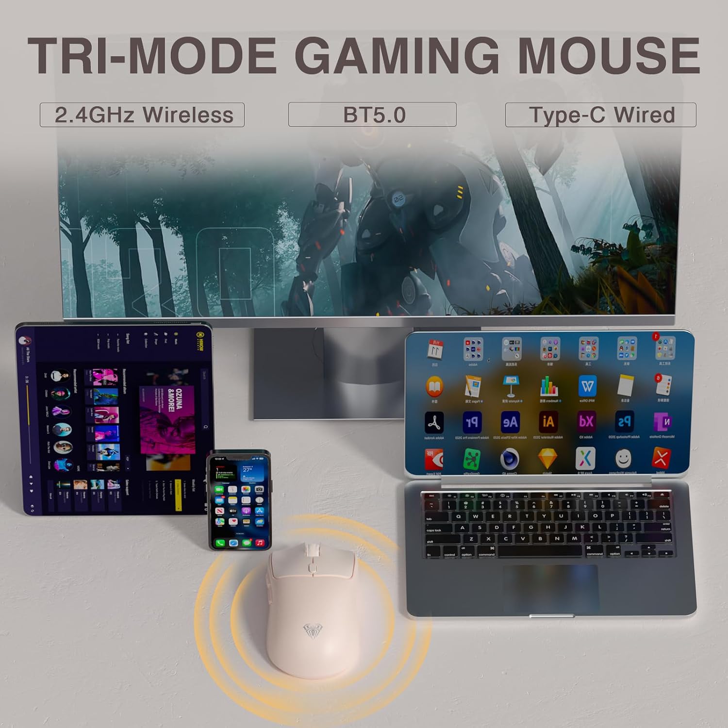 MOUSE GAMER AULA SC580X INALÁMBRICO TRI-MODE 12000 DPI - 3