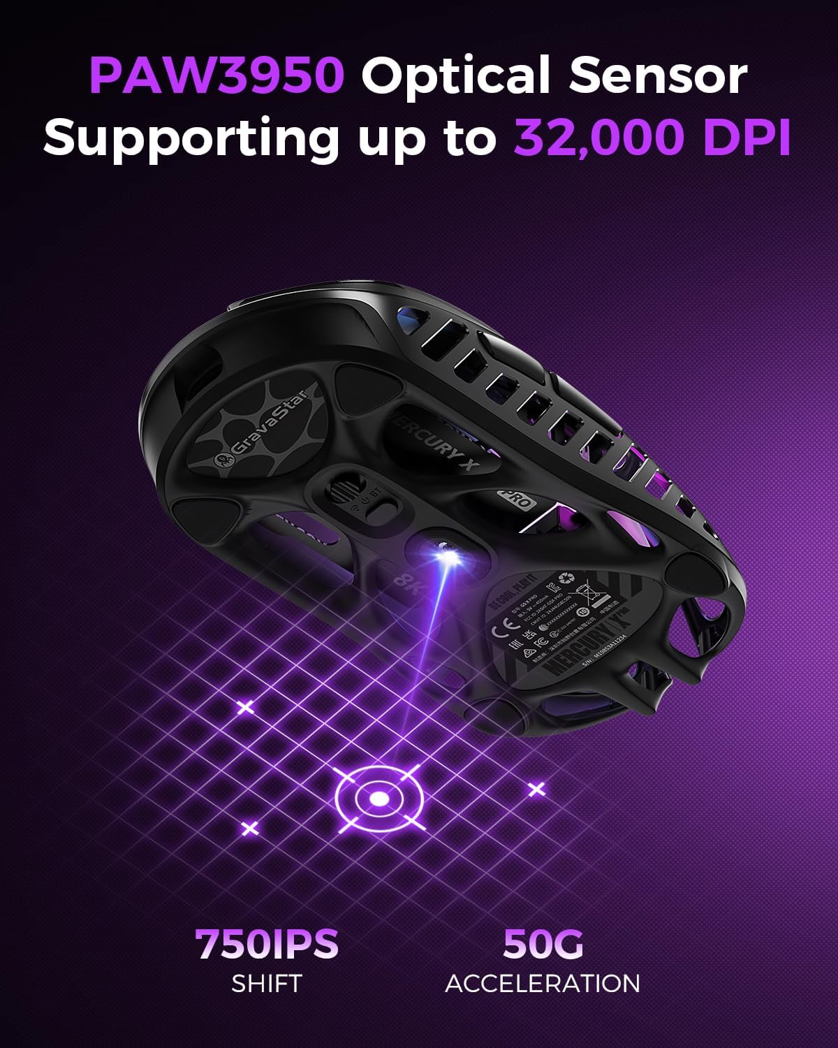 MOUSE GAMER GRAVASTAR MERCURY X PRO WIRELESS 32000 DPI - 3