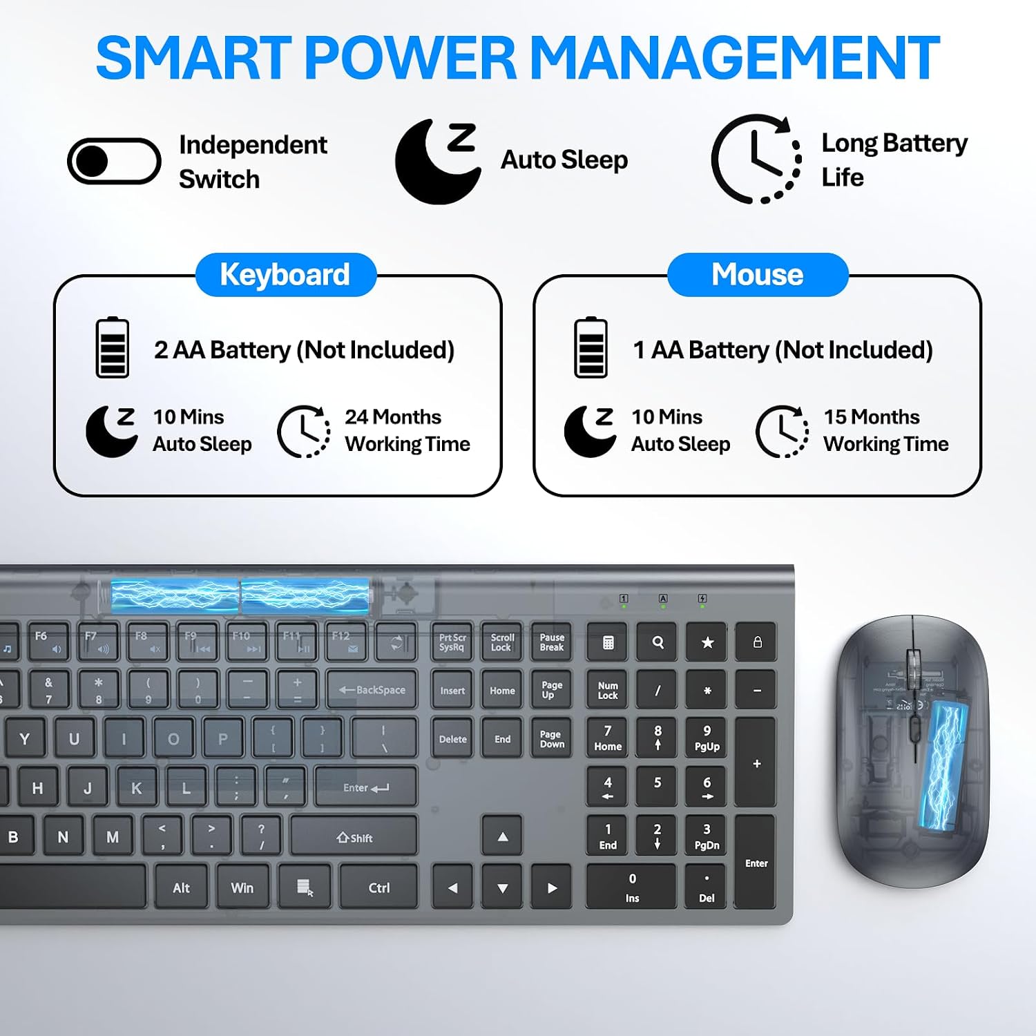 KIT INALÁMBRICO TECLADO Y MOUSE EDJO ULTRA DELGADO TAMAÑO COMPLETO SILENCIOSO - 5