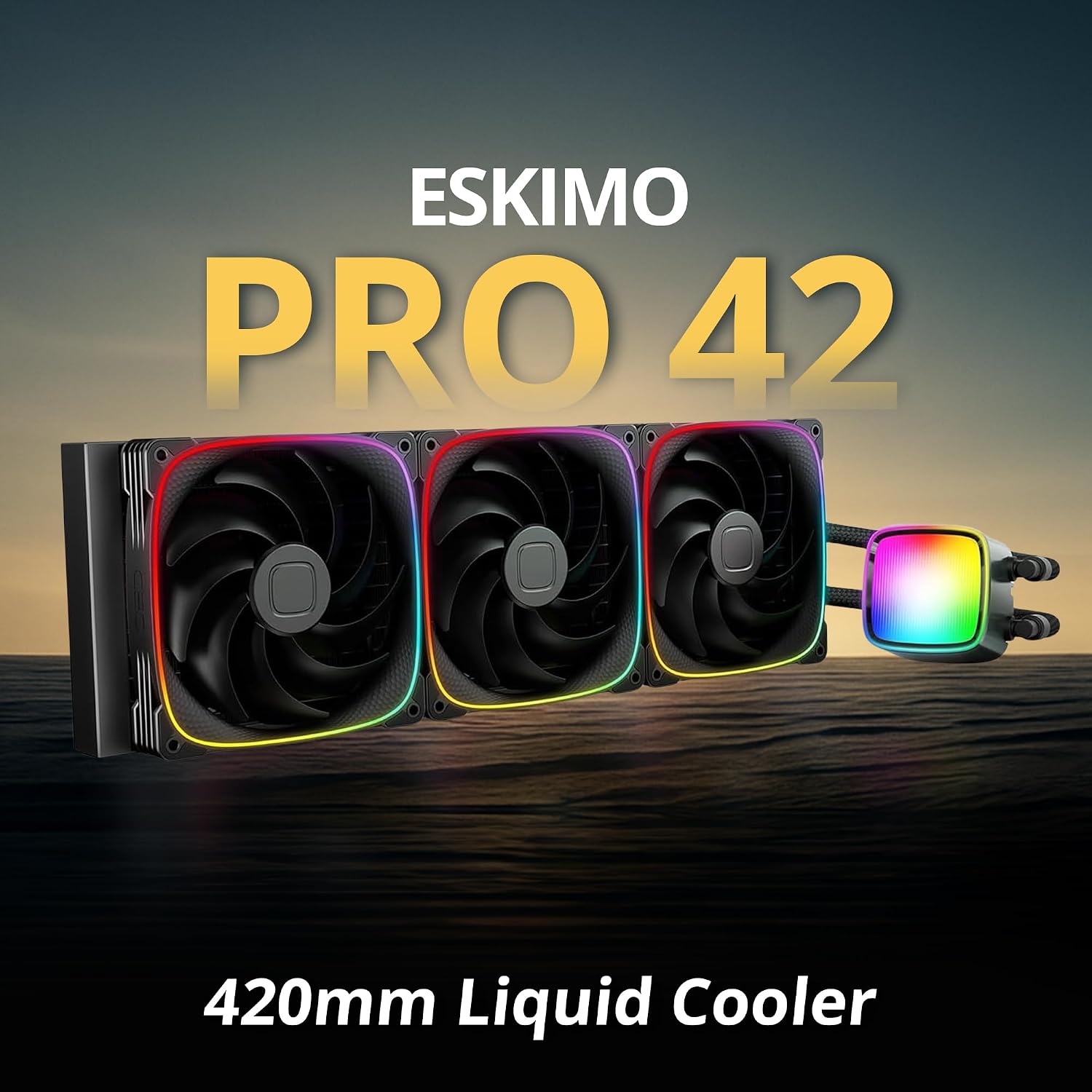 ENFRIADOR LÍQUIDO PARA CPU GEOMETRIC FUTURE ESKIMO PRO 420MM RGB PWM 3 VENTILADORES 140MM NEGRO - 2