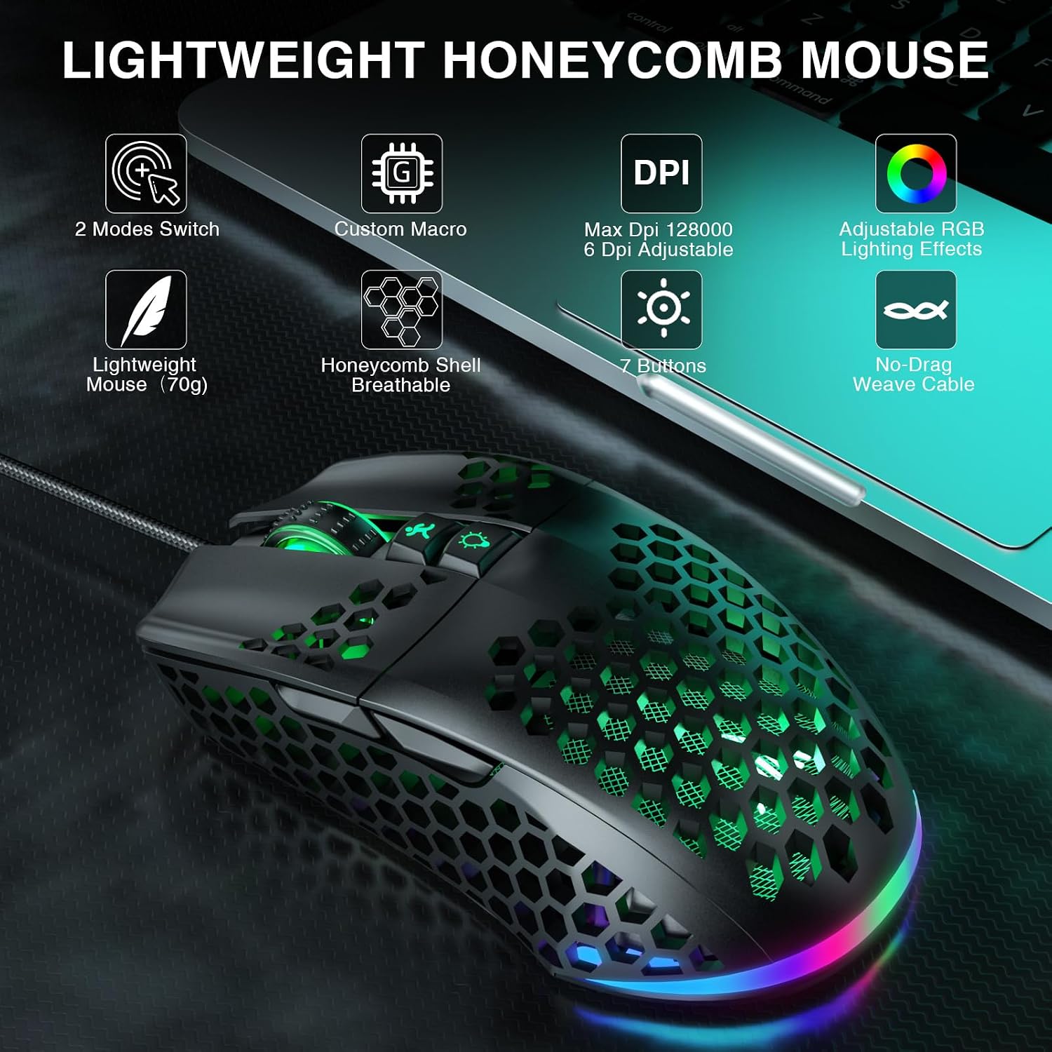 MOUSE GAMER SOLAKAKA SM900 CABLEADO RGB 12800 DPI NEGRO - 2