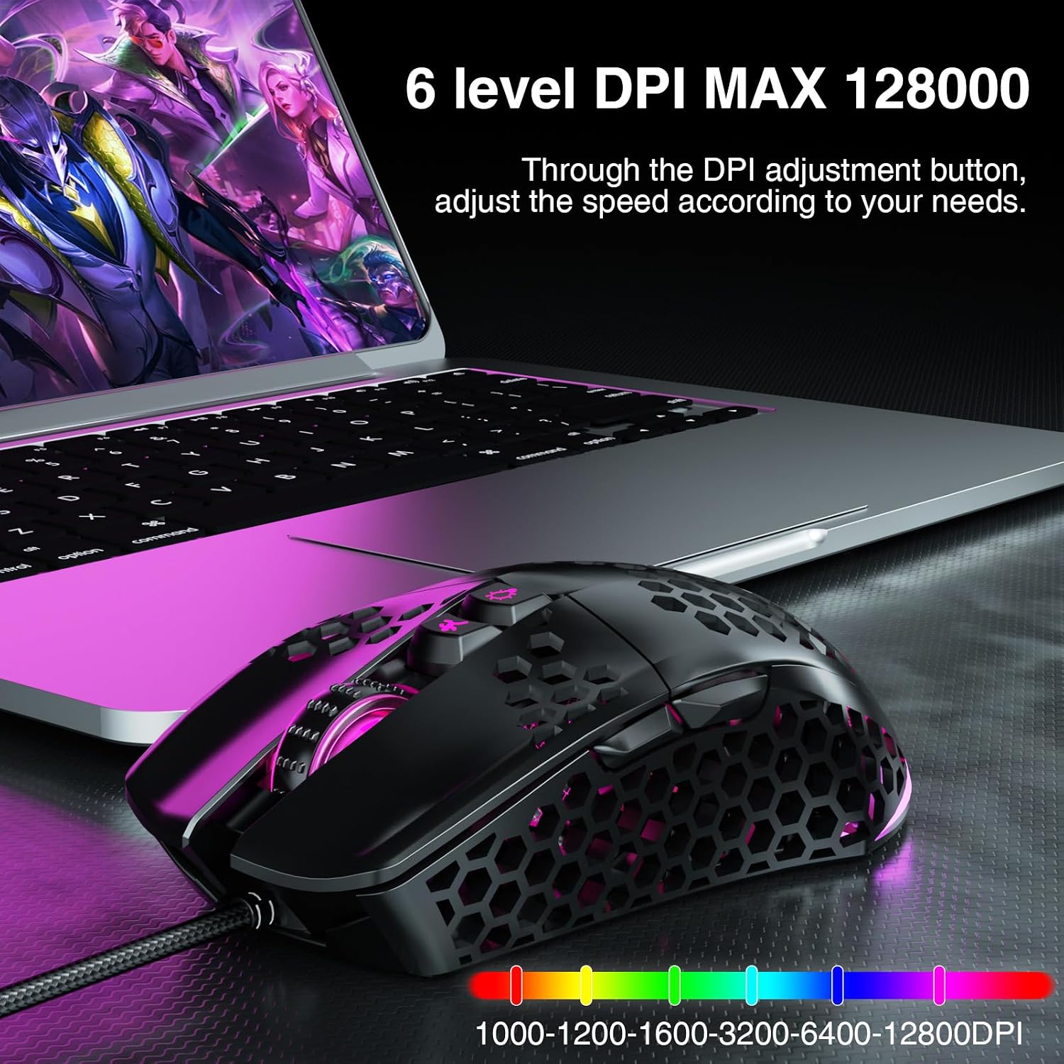 MOUSE GAMER SOLAKAKA SM900 CABLEADO RGB 12800 DPI NEGRO - 3