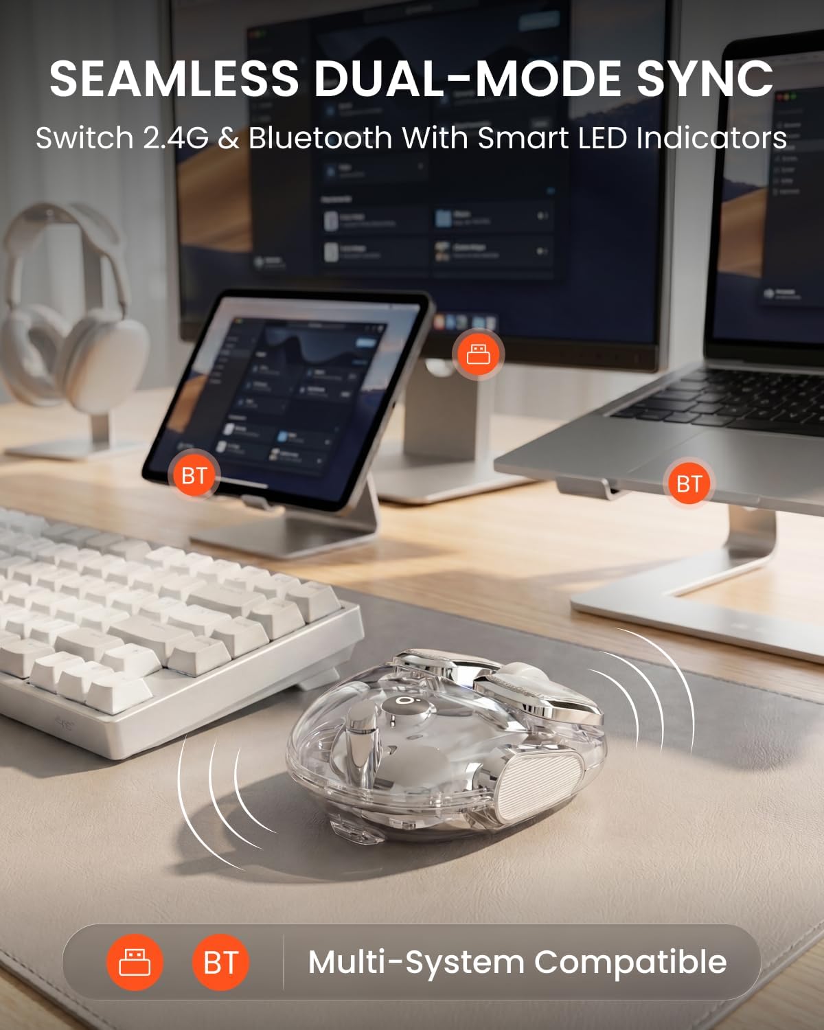 MOUSE INALÁMBRICO BLUETOOTH SEUNKWANG RECARGABLE TRANSPARENTE CLIC SILENCIOSO PARA MANOS PEQUEÑAS - 4