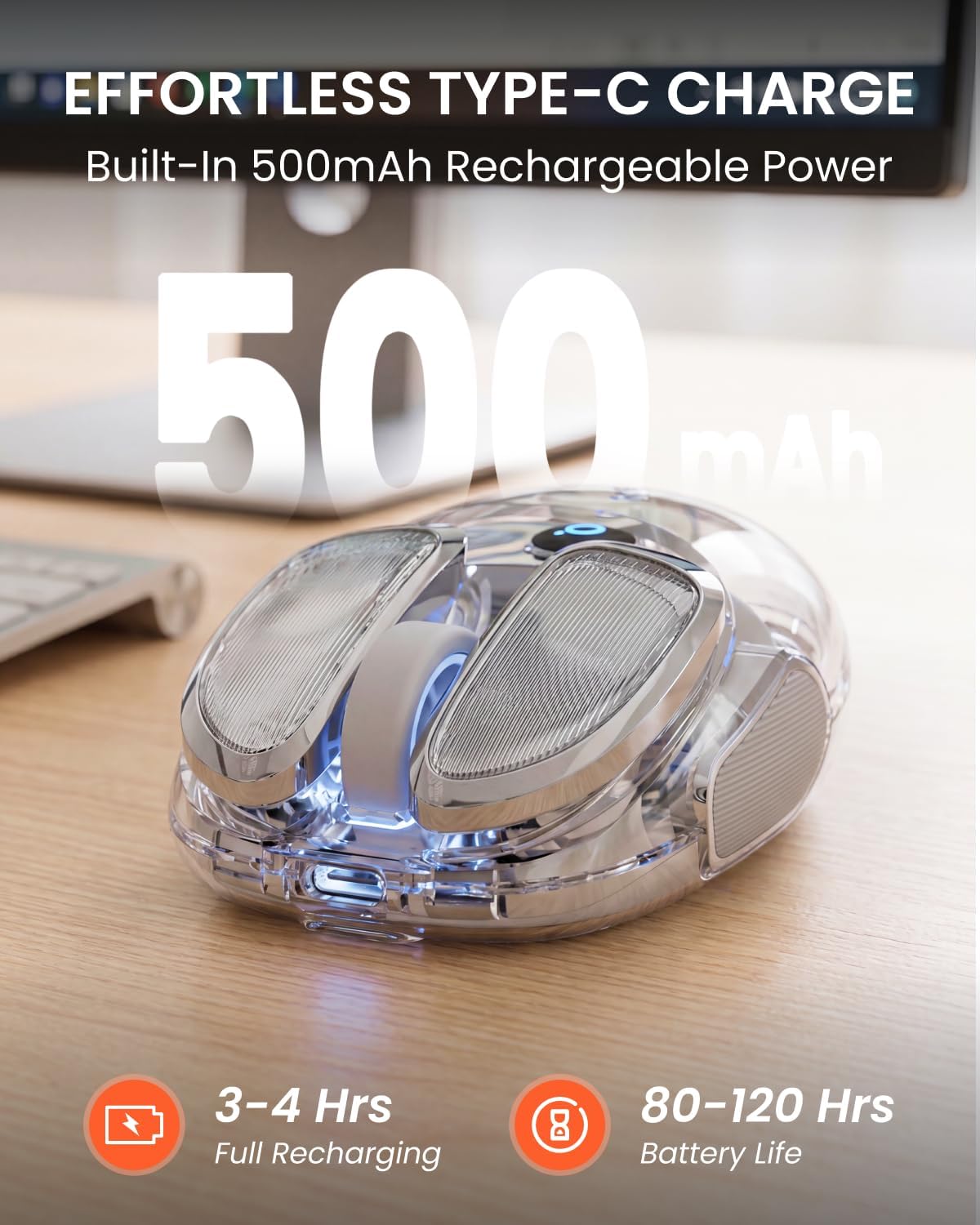 MOUSE INALÁMBRICO BLUETOOTH SEUNKWANG RECARGABLE TRANSPARENTE CLIC SILENCIOSO PARA MANOS PEQUEÑAS - 5
