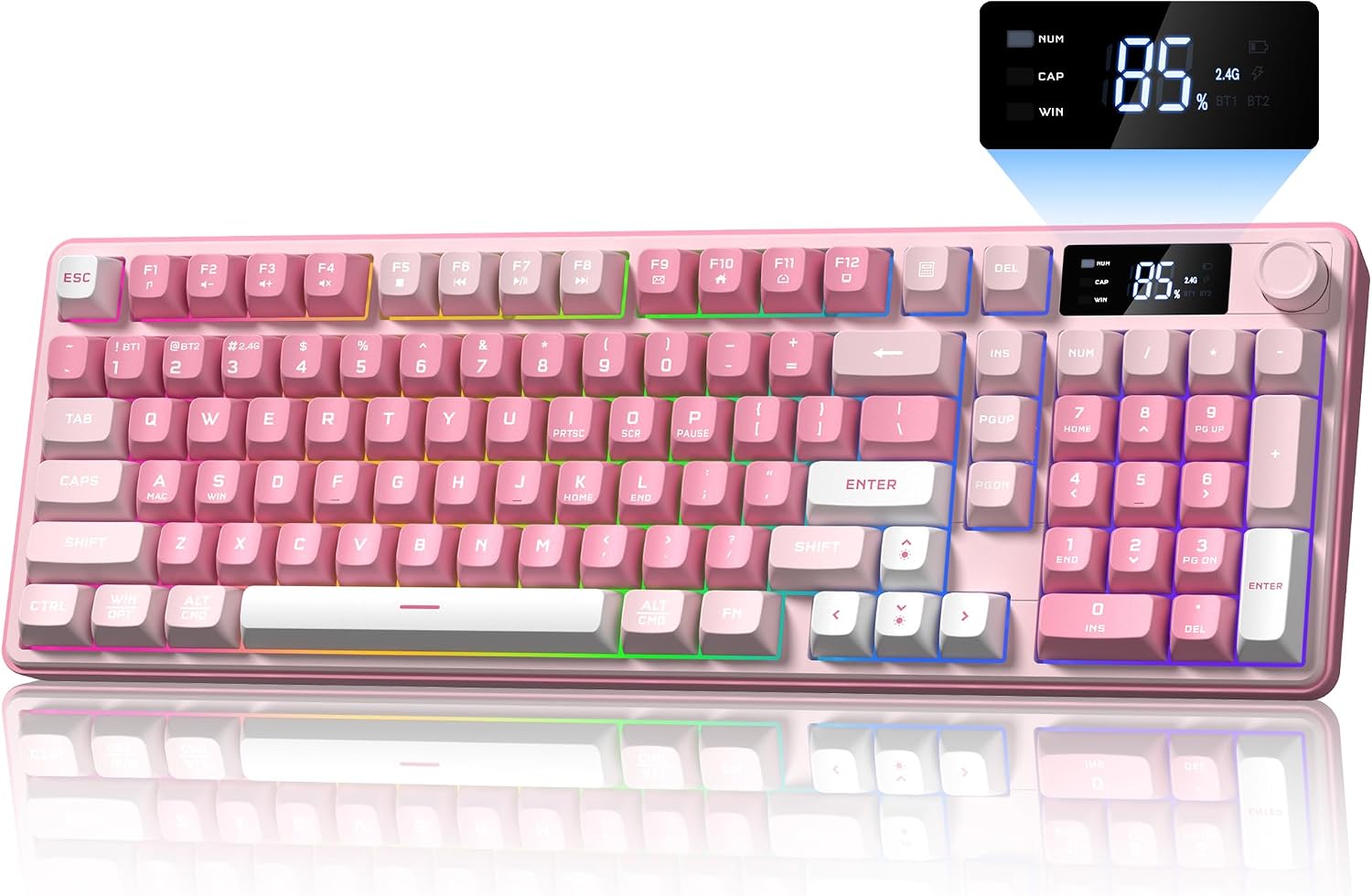 TECLADO KEYMATIC GAMING DK98PRO INALÁMBRICO ROSA CON RETROILUMINACIÓN RGB Y TECLADO NUMÉRICO - 1
