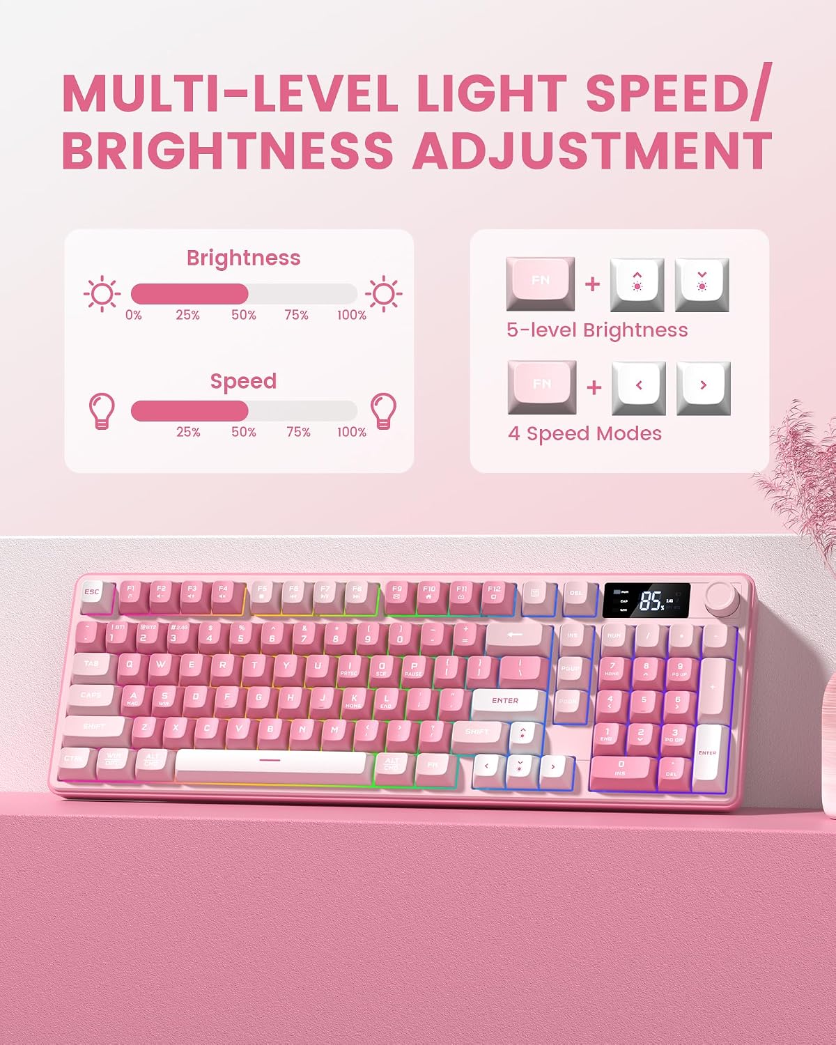 TECLADO KEYMATIC GAMING DK98PRO INALÁMBRICO ROSA CON RETROILUMINACIÓN RGB Y TECLADO NUMÉRICO - 5