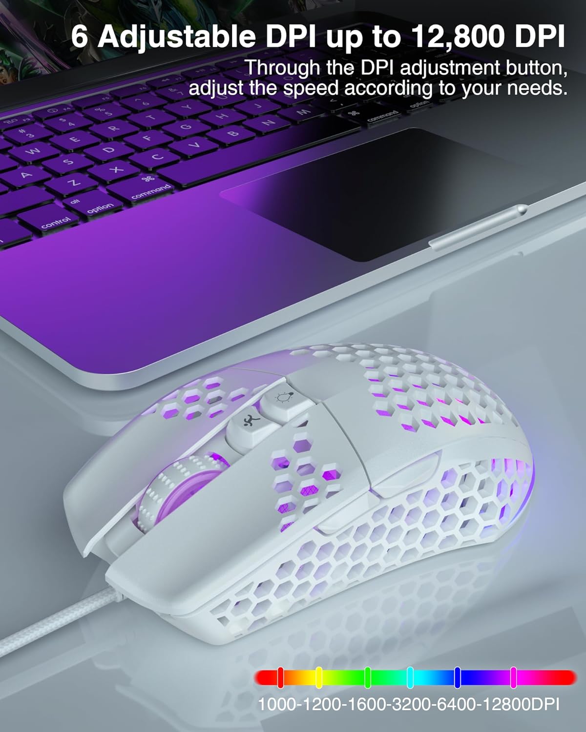 MOUSE GAMER SOLAKAKA SM900 CON CABLE RGB 12800 DPI BLANCO - 3