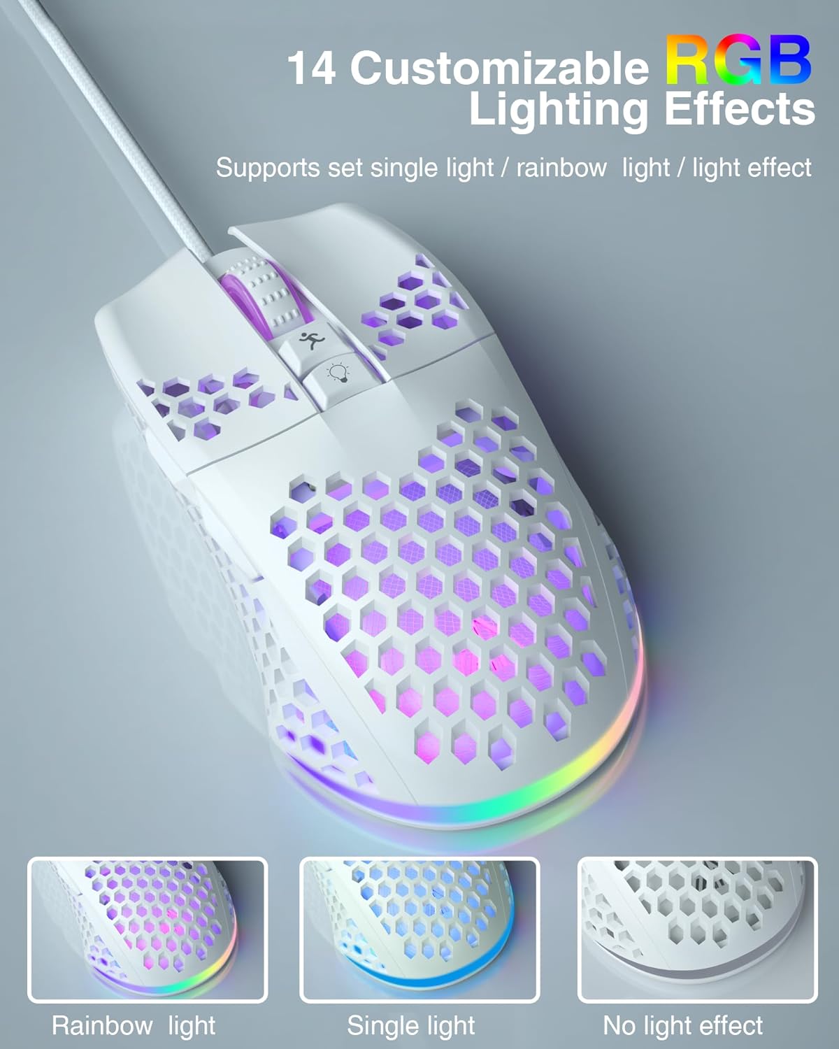 MOUSE GAMER SOLAKAKA SM900 CON CABLE RGB 12800 DPI BLANCO - 4
