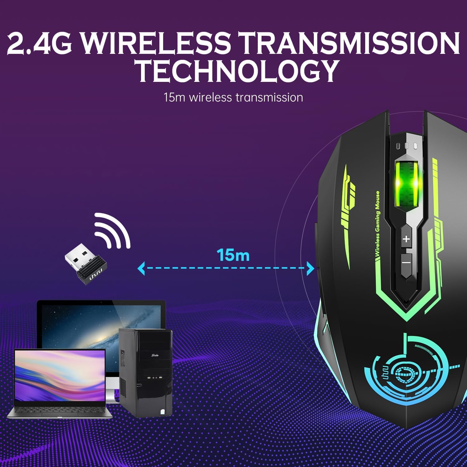 MOUSE GAMER UHURU WIRELESS 10000 DPI RECARGABLE LED - 2
