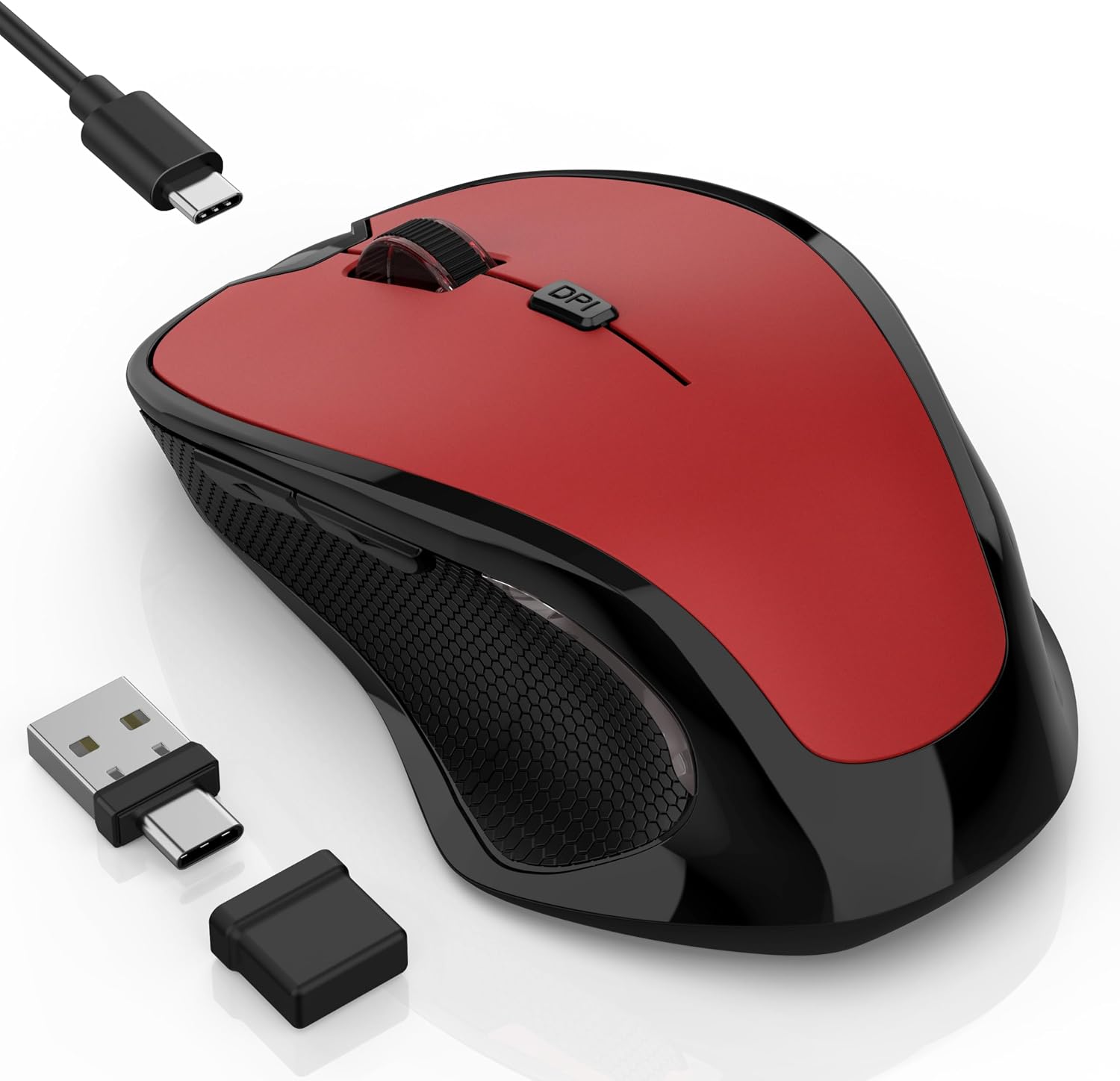 MOUSE INALÁMBRICO BLUETOOTH FYBC RECARGABLE ERGONÓMICO ROJO - 1