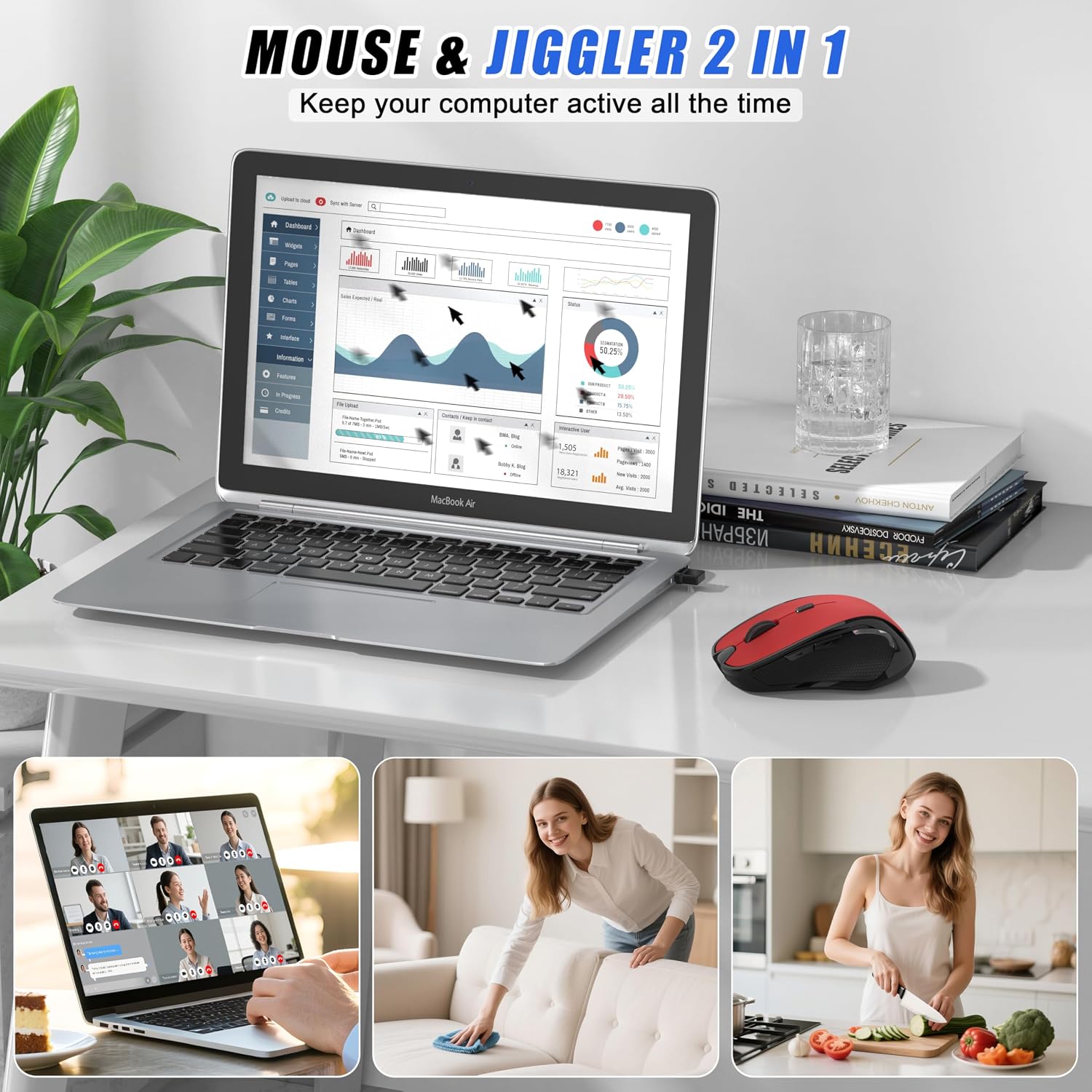 MOUSE INALÁMBRICO BLUETOOTH FYBC RECARGABLE ERGONÓMICO ROJO - 5