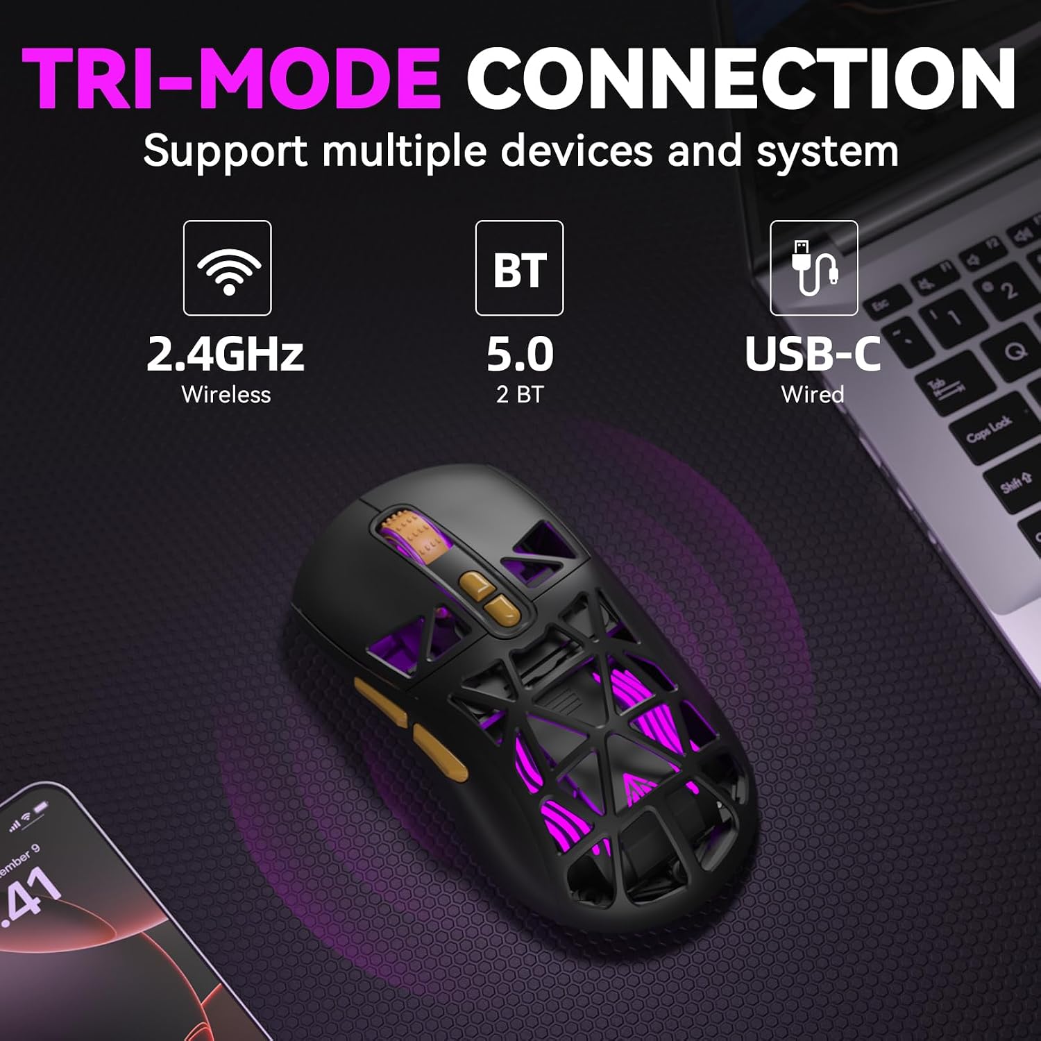 MOUSE GAMER CORBOBO SOLAKAKA SM802 INALÁMBRICO 24000 DPI TRI-MODO RGB - 3