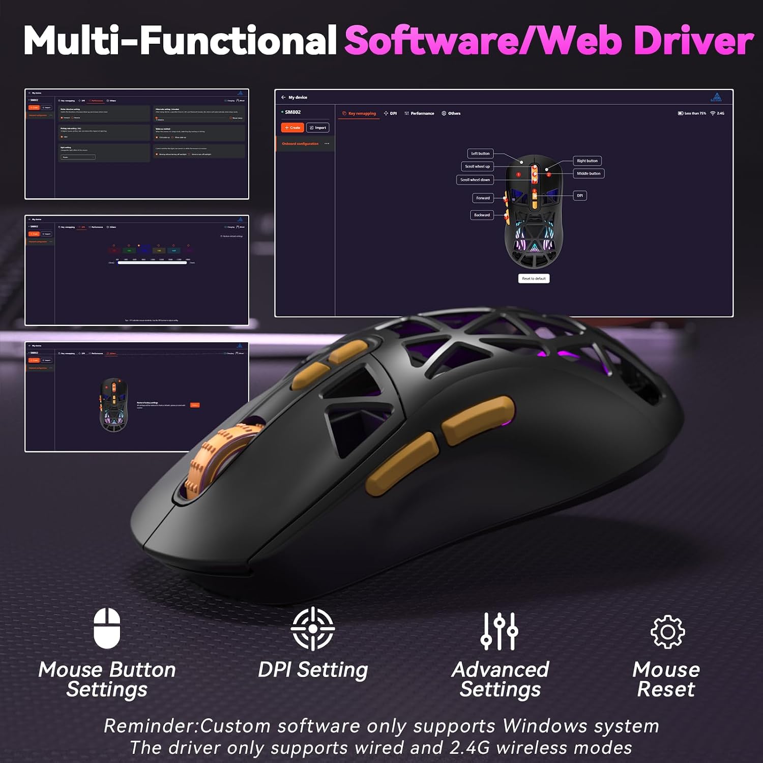 MOUSE GAMER CORBOBO SOLAKAKA SM802 INALÁMBRICO 24000 DPI TRI-MODO RGB - 5