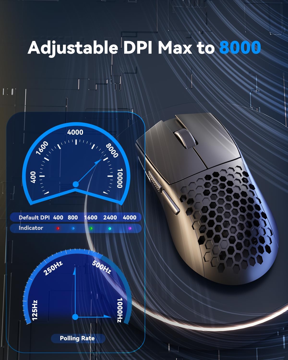 MOUSE GAMER REDRAGON M725 HONEYCOMB SHELL INALÁMBRICO Y CABLE TYPE-C 8000 DPI NEGRO - 4