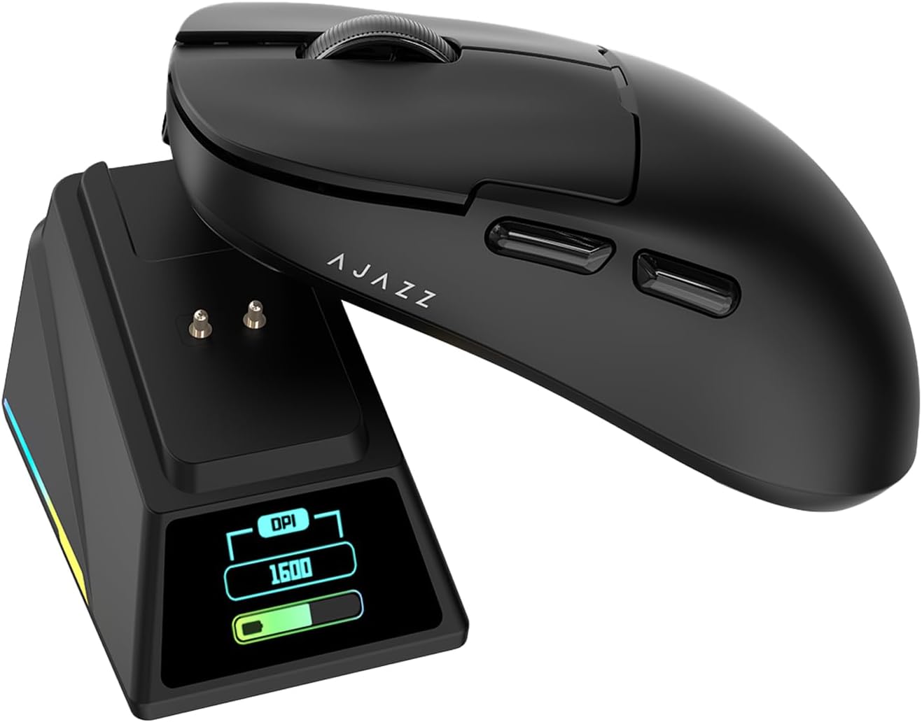 MOUSE GAMER DAIDAI AJ159 APEX INALÁMBRICO CON PANTALLA TFT Y BASE DE CARGA, 56G ULTRALIGERO, SENSOR PAW3950, TRI-MODO, NEGRO - 1