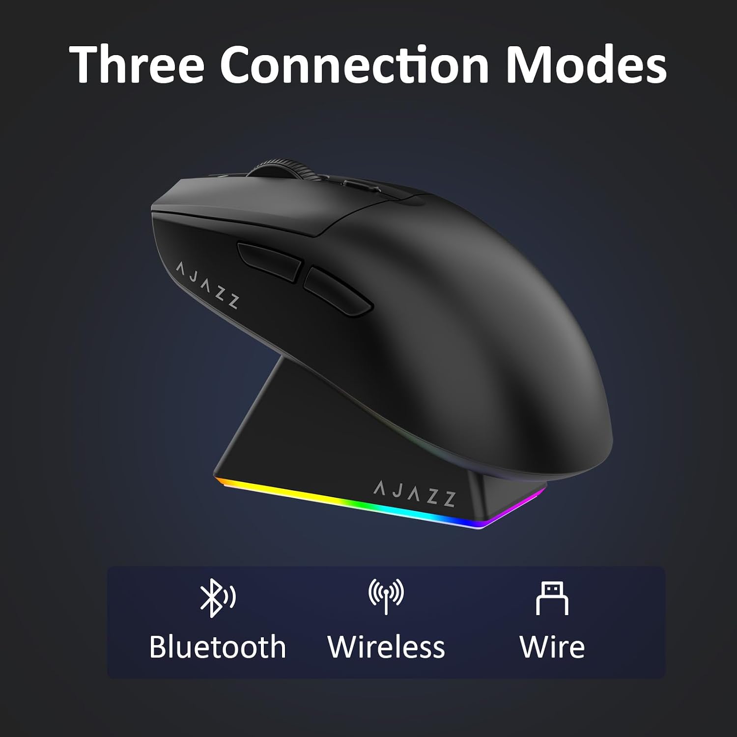 MOUSE GAMER AJAZZ AJ139 V2 MC INALÁMBRICO CON BASE DE CARGA RGB, SENSOR PAW3311 24000 DPI, 66G, ERGONÓMICO, NEGRO - 3