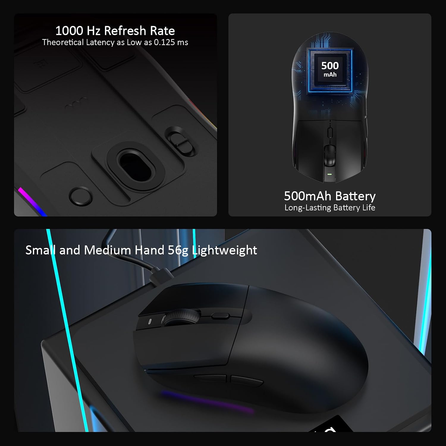 MOUSE GAMER AJAZZ AJ139 V2 MC INALÁMBRICO CON BASE DE CARGA RGB, SENSOR PAW3311 24000 DPI, 66G, ERGONÓMICO, NEGRO - 4
