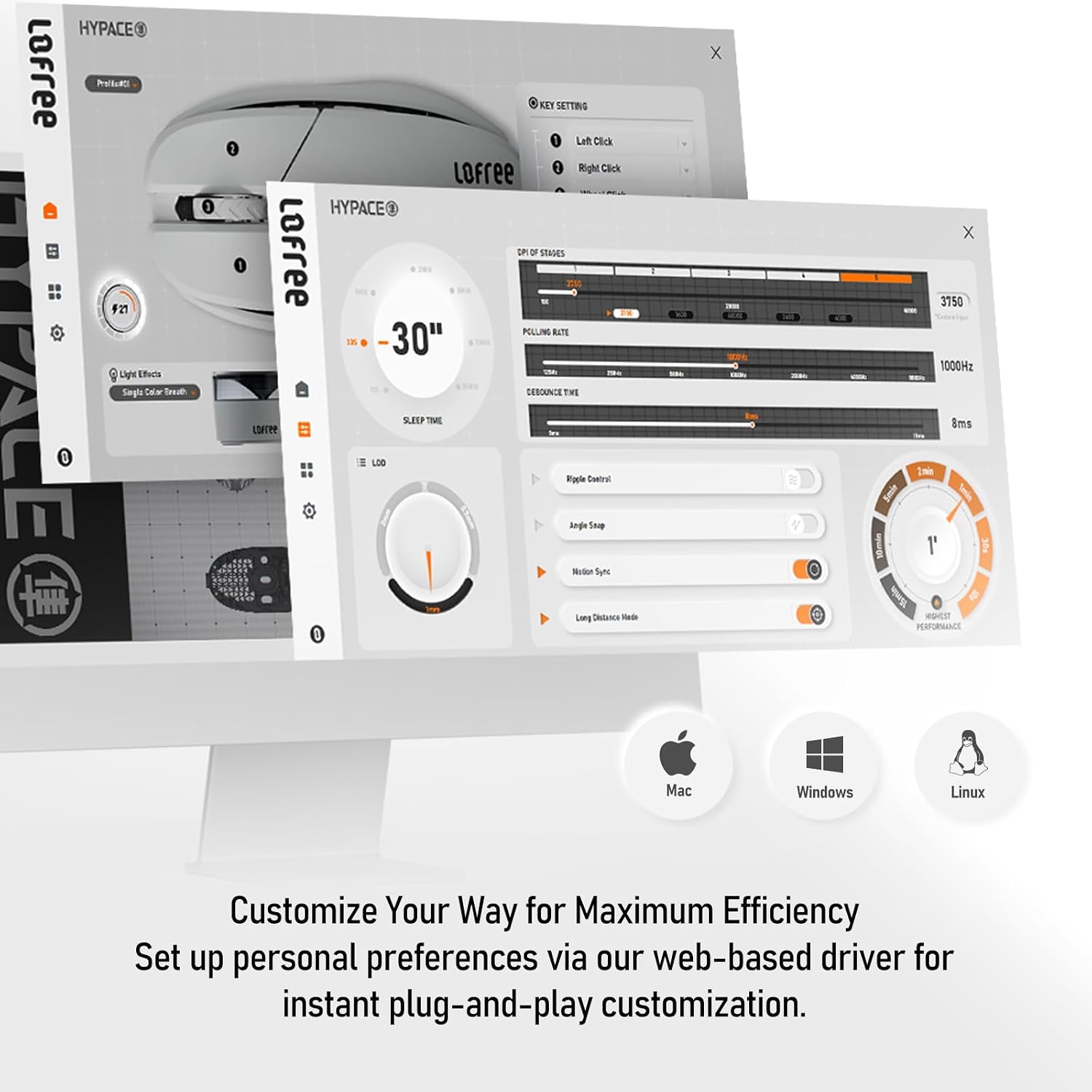 MOUSE INALÁMBRICO LOFREE HYPACE ULTRALIGERO 47G SENSOR PAW3950 40K DPI BLUETOOTH/2.4GHZ/USB-C GRIS CRAYÓN - 5
