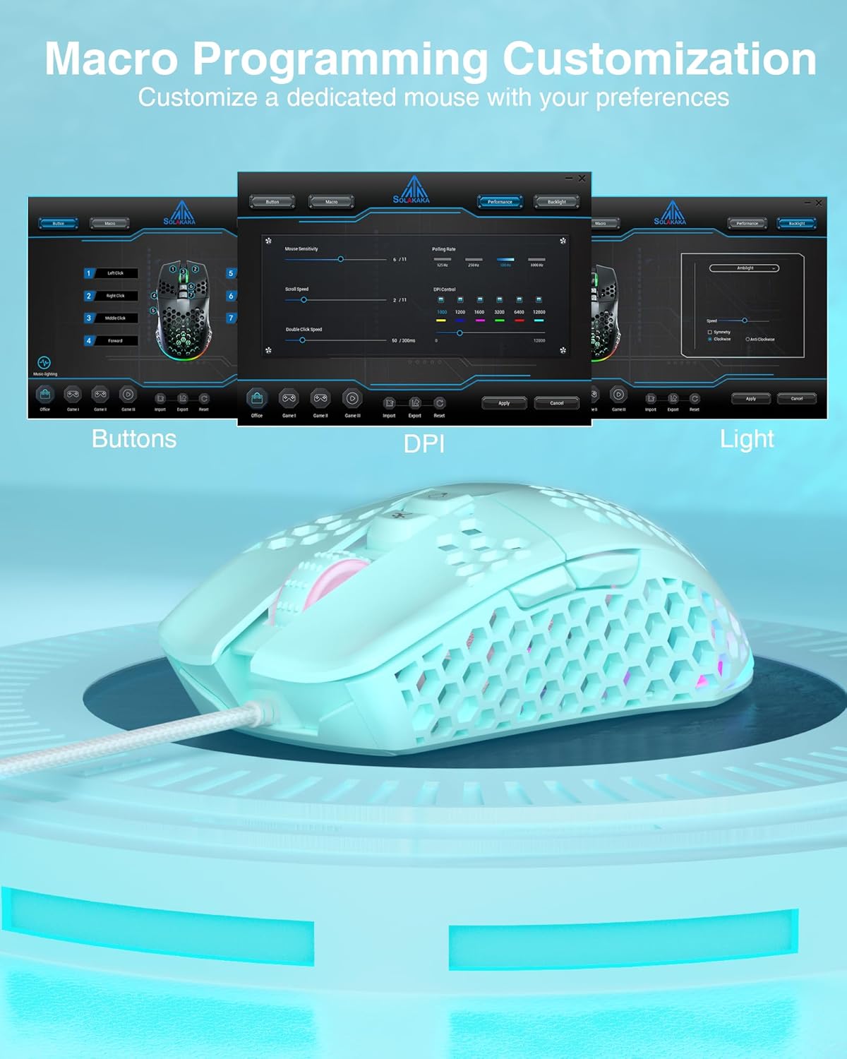 MOUSE GAMER SOLAKAKA SM900 VERDE CABLEADO 12800 DPI 7 BOTONES PROGRAMABLES - 4