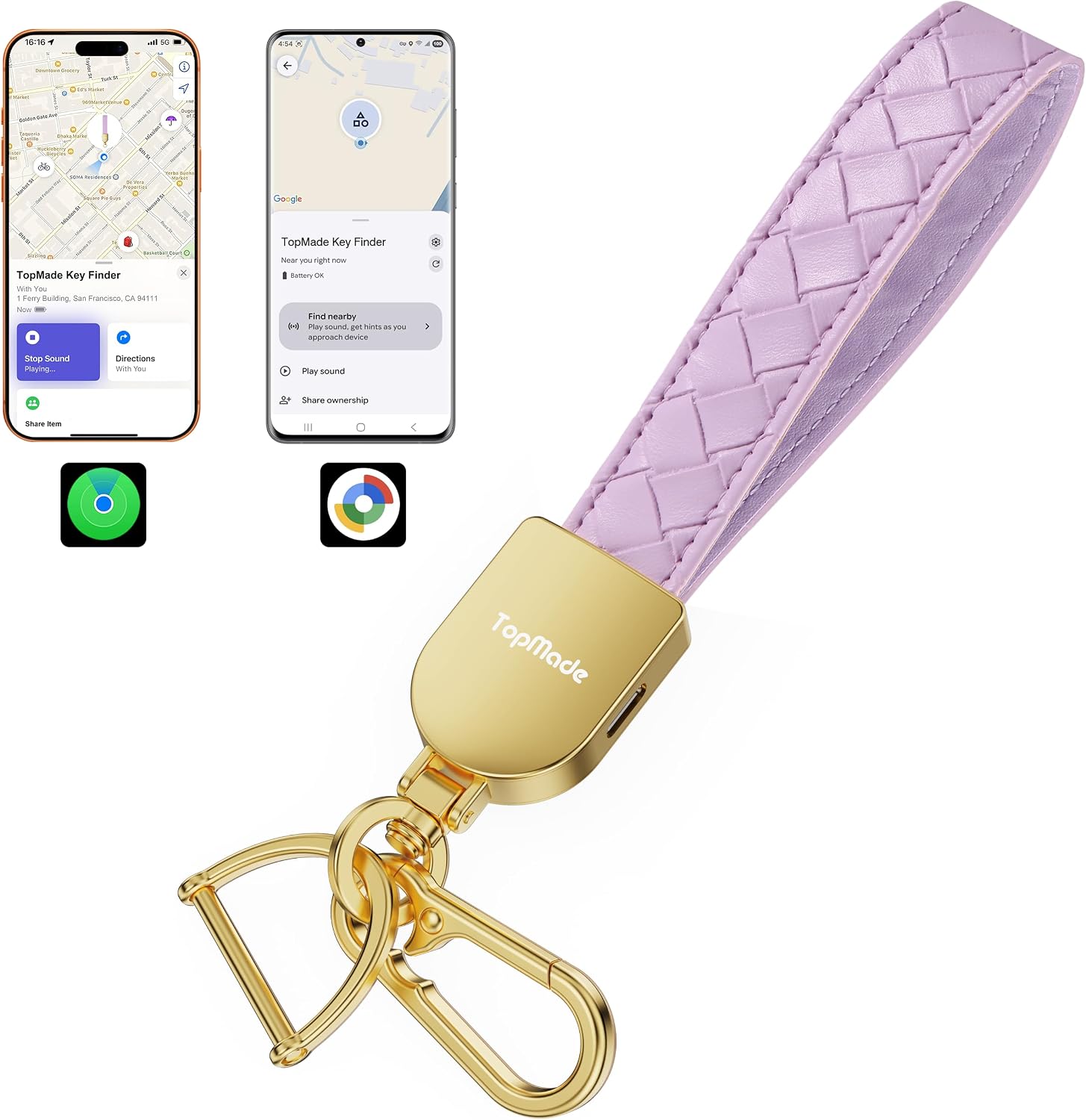 LLAVERO LOCALIZADOR TOPMADE SMART KEYCHAIN TRACKER MORADO Y DORADO - 1