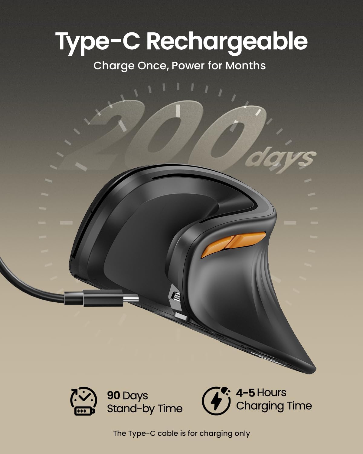 MOUSE VERTICAL INALÁMBRICO PROTOARC EM11 NL RECARGABLE NEGRO - 5