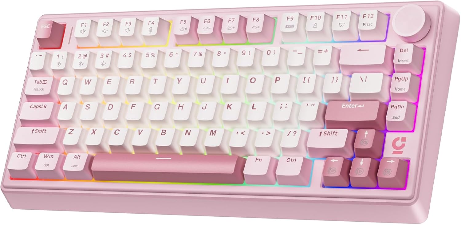 TECLADO MECÁNICO COMPACTO 75% WEGEAR CON PERILLA PARA PC/MAC PORTÁTIL ROSA - 1