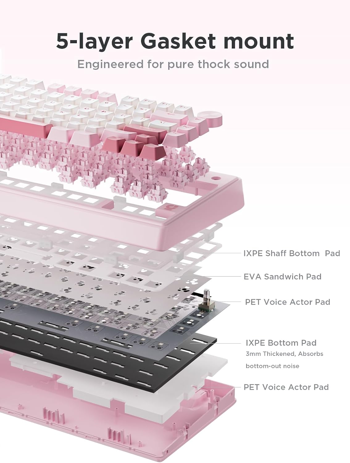TECLADO MECÁNICO COMPACTO 75% WEGEAR CON PERILLA PARA PC/MAC PORTÁTIL ROSA - 4