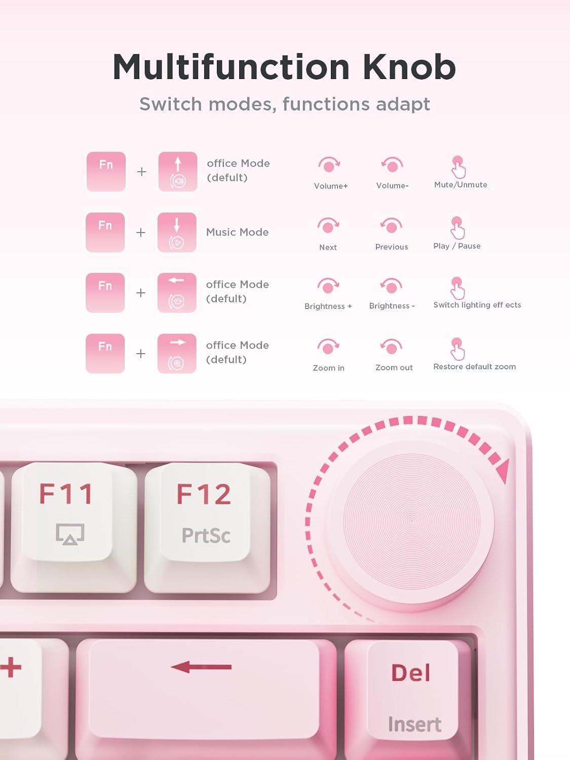 TECLADO MECÁNICO COMPACTO 75% WEGEAR CON PERILLA PARA PC/MAC PORTÁTIL ROSA - 5
