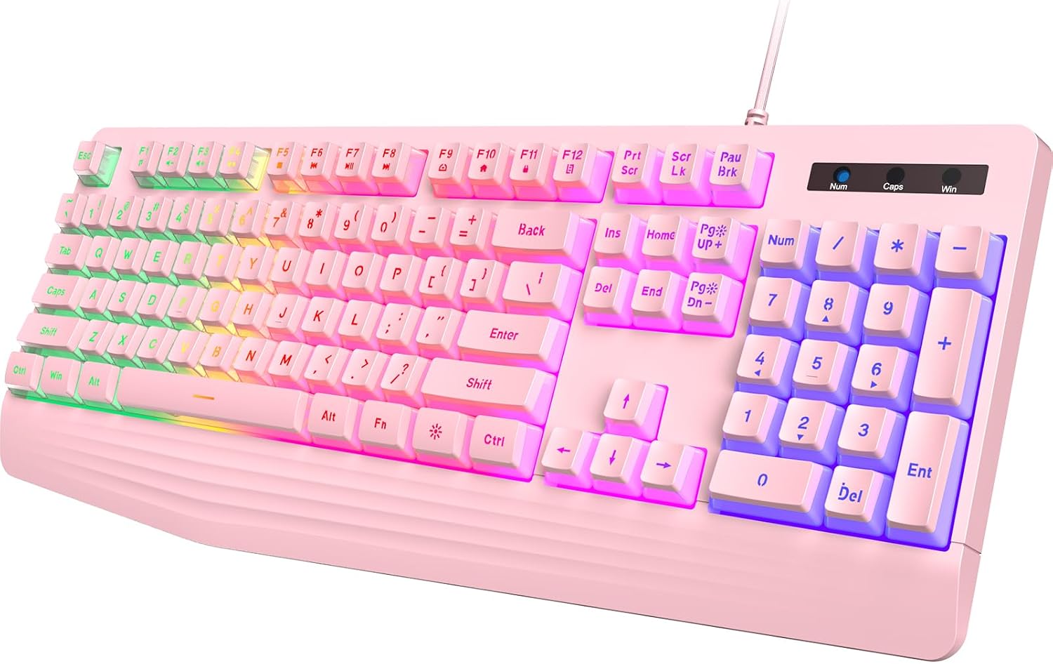 TECLADO CON CABLE YESBEAUT PINK LED RETROILUMINADO 104 TECLAS SILENCIOSO - 1