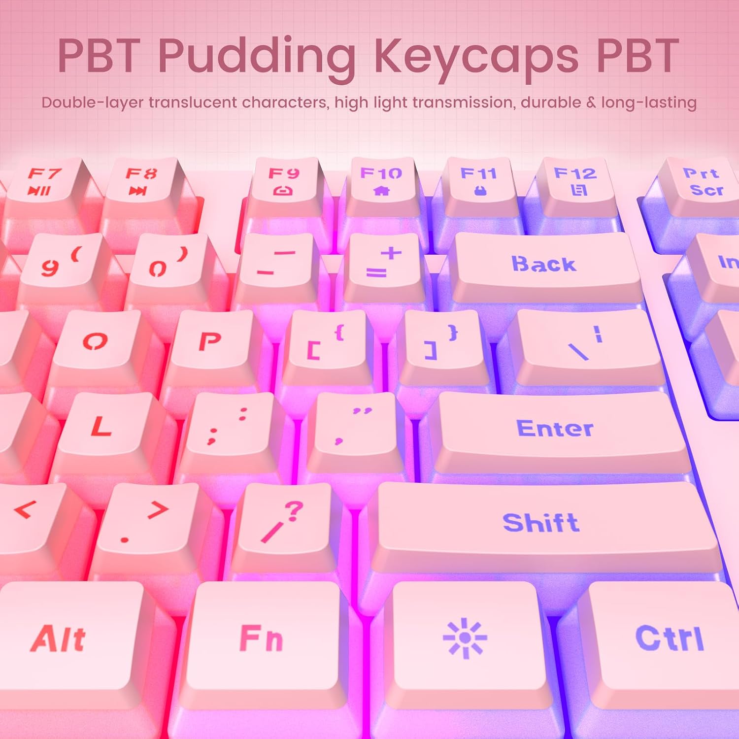 TECLADO CON CABLE YESBEAUT PINK LED RETROILUMINADO 104 TECLAS SILENCIOSO - 3