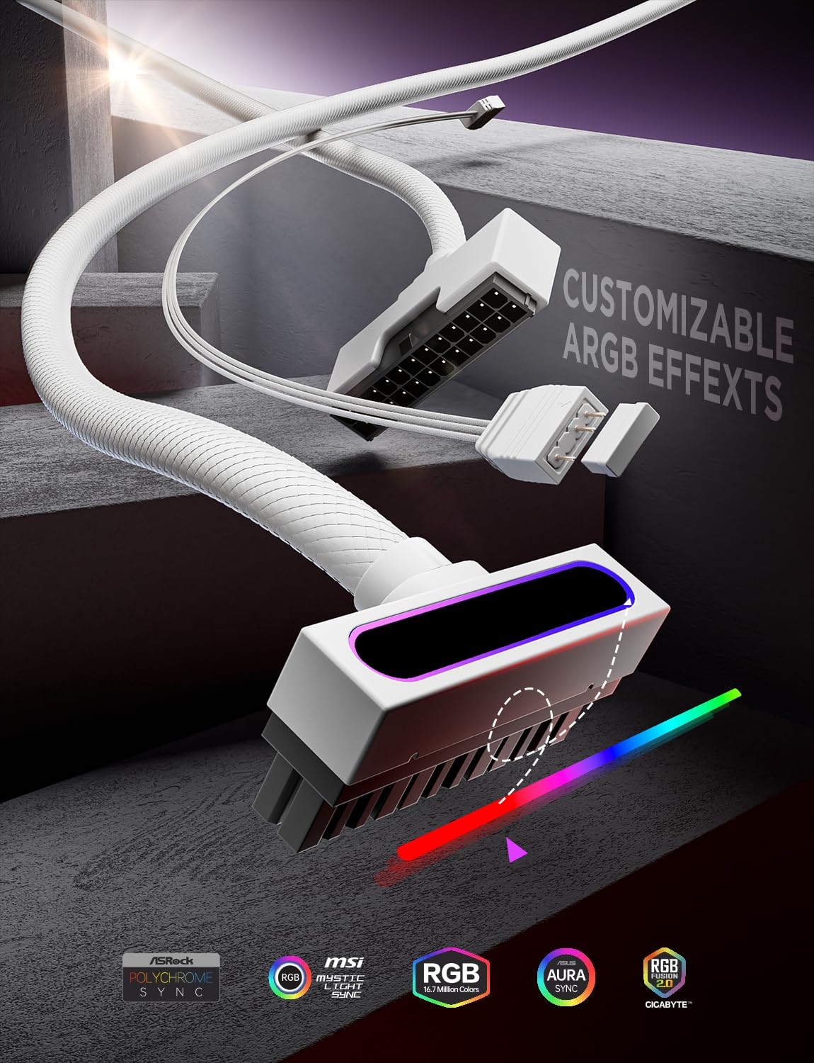 EXTENSIÓN DE FUENTE DE PODER ASIAHORSE HYDRUS 24PIN ARGB 650W BLANCO - 3