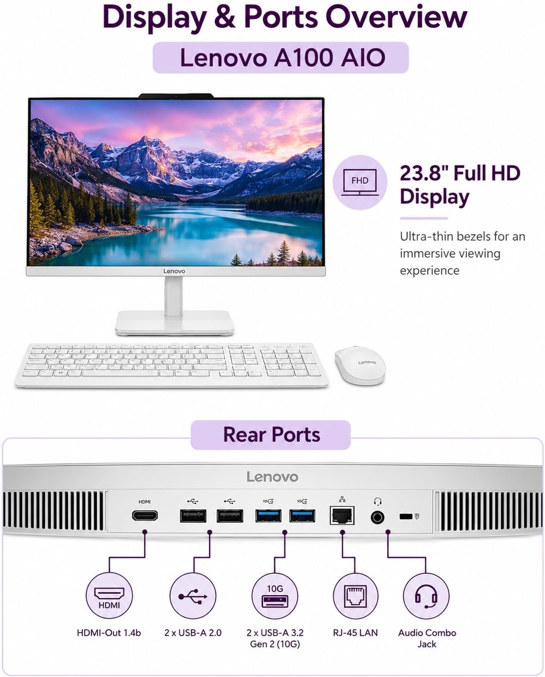 COMPUTADORA ALL IN ONE LENOVO 24 PULGADAS INTEL N100 16GB RAM 1TB SSD+512GB EXTERNO WINDOWS 11 PRO - 5