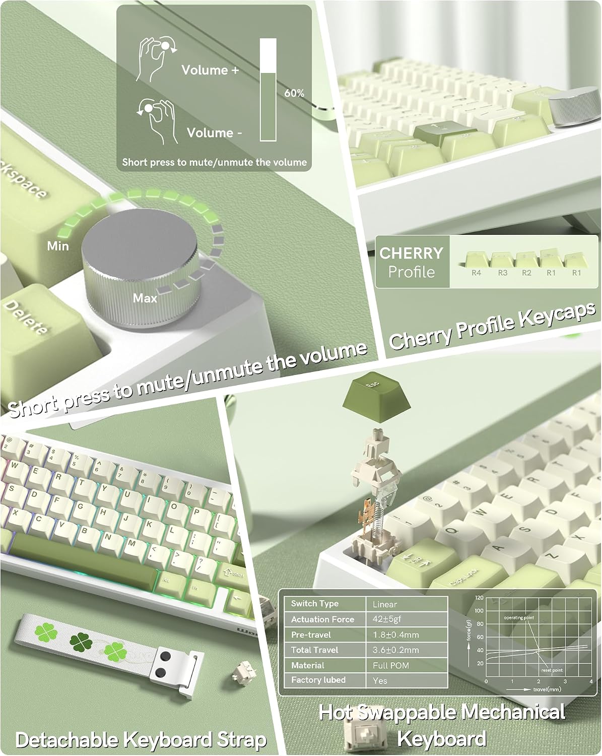 TECLADO MECÁNICO GAMING WOMIER VK66 PRO 60% VERDE MATCHA QMK/VIA - 4