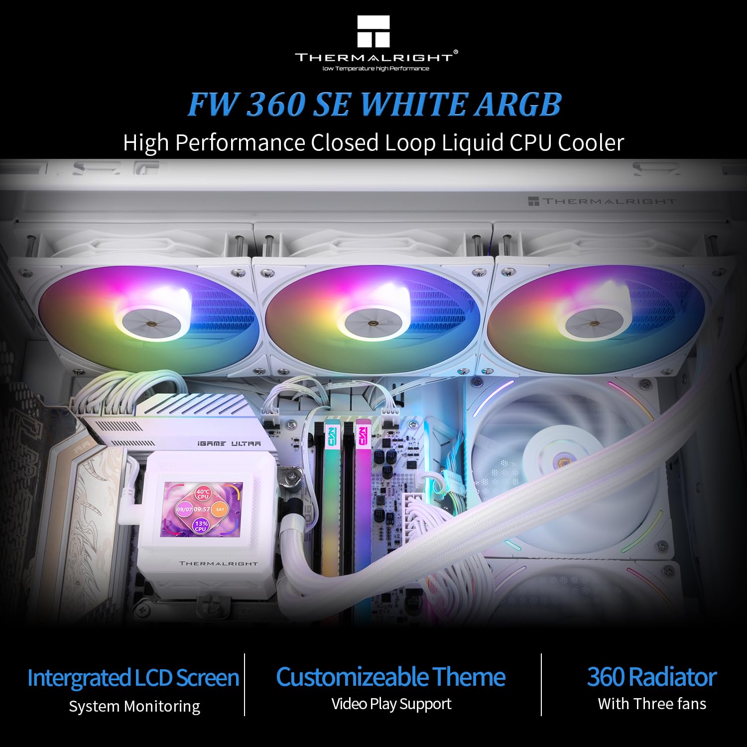 ENFRIADOR LÍQUIDO PARA CPU THERMALRIGHT FW360 SE ARGB BLANCO CON PANTALLA LCD 2 PULGADAS - 2