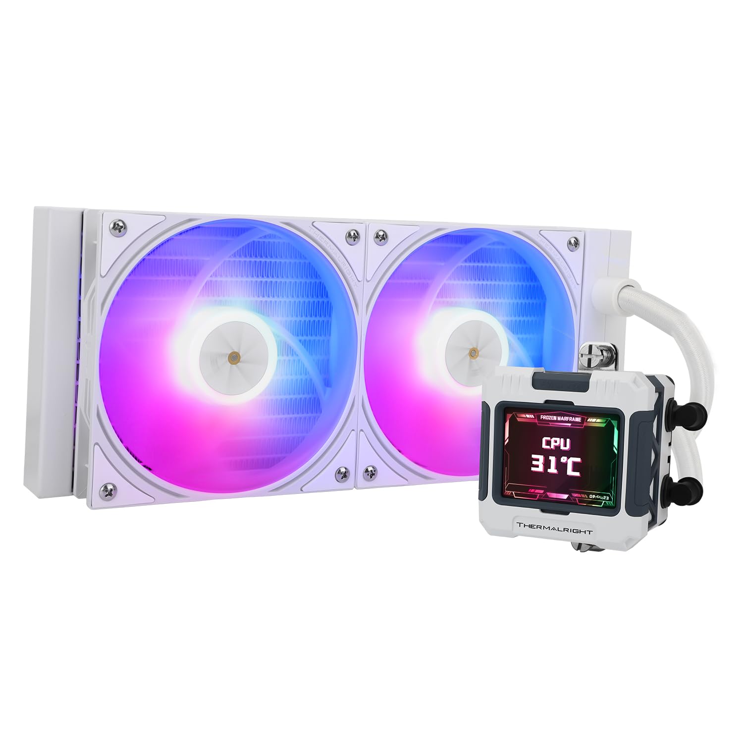 ENFRIADOR LÍQUIDO PARA CPU THERMALRIGHT FW240 WHITE ARGB V2 CON 2 VENTILADORES PWM Y PANTALLA IPS LCD - 1