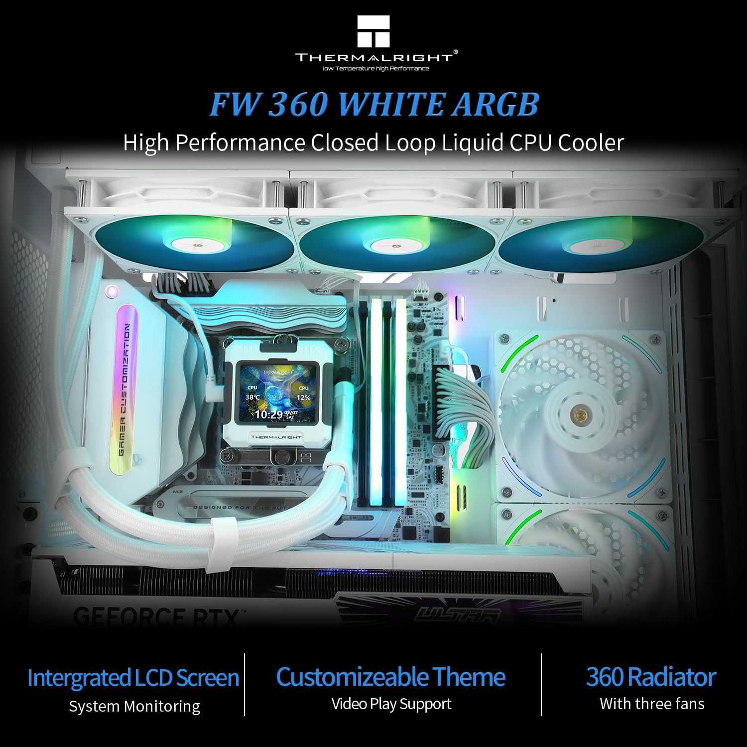 ENFRIADOR LÍQUIDO PARA CPU THERMALRIGHT FW 360 WHITE ARGB 360MM CON PANTALLA LCD IPS - 2