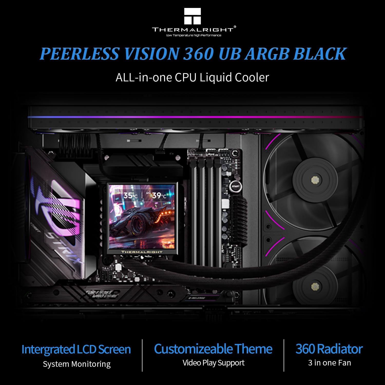 ENFRIADOR LÍQUIDO PARA CPU THERMALRIGHT PEERLESS VISION 360 UB ARGB NEGRO CON PANTALLA IPS 3.95 PULGADAS - 2