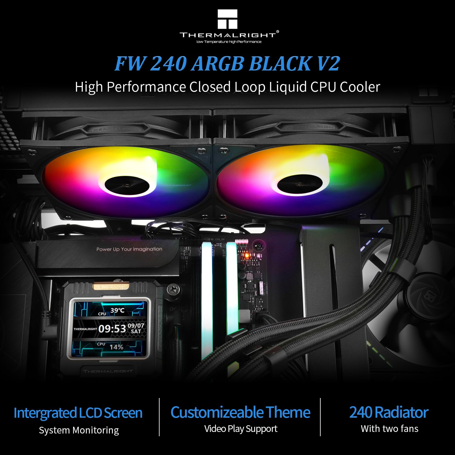 ENFRIADOR LÍQUIDO PARA CPU THERMALRIGHT FW 240 BLACK ARGB CON PANTALLA LCD IPS 320X240 PARA AM5 - 2