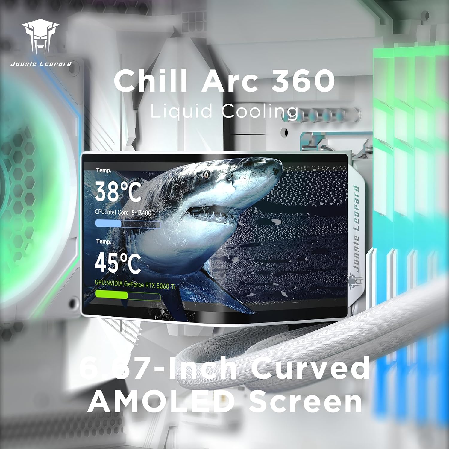 ENFRIADOR LÍQUIDO PARA CPU JUNGLE LEOPARD CHILL ARC 360MM CON PANTALLA AMOLED 2K 6.67' - 2