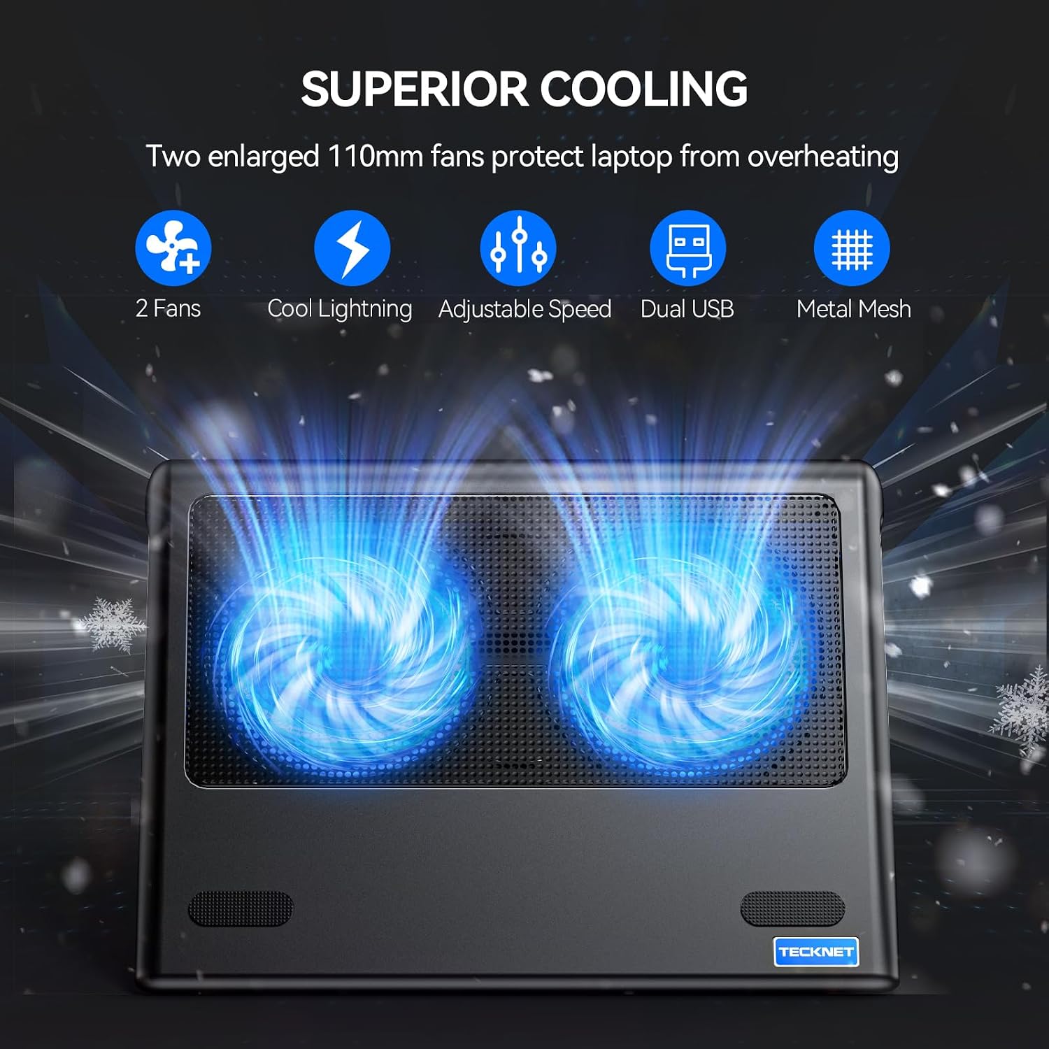 BASE DE ENFRIAMIENTO PARA LAPTOP TECKNET 12-15.6 PULGADAS CON VENTILADORES SILENCIOSOS - 2