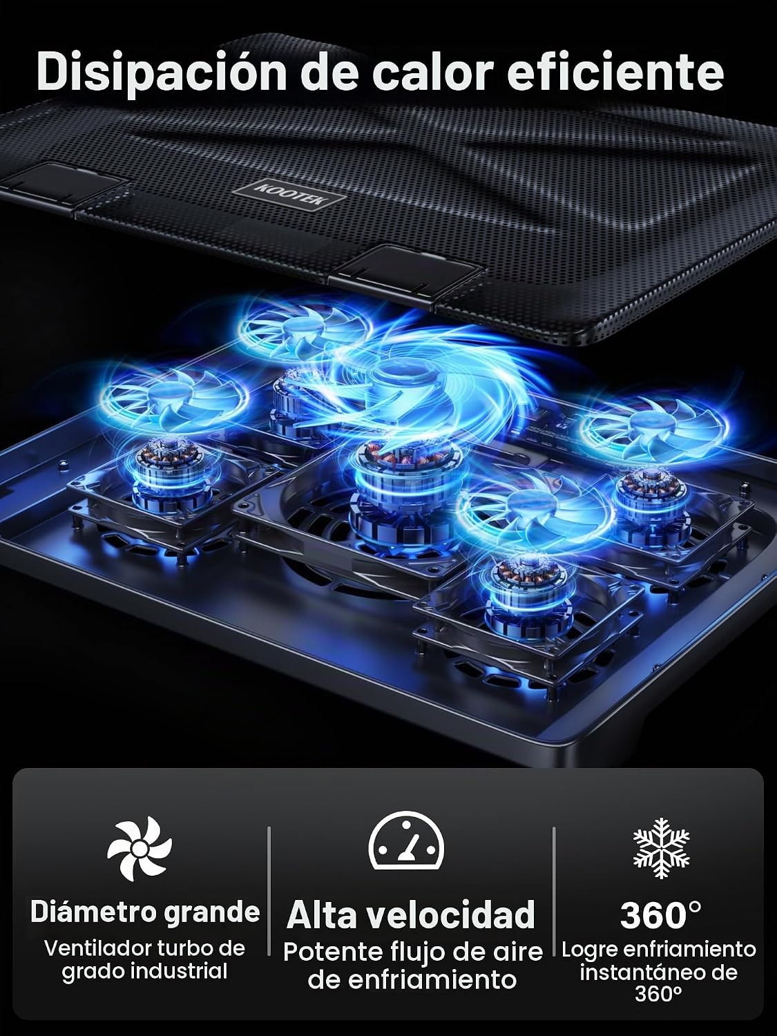 BASE DE ENFRIAMIENTO PARA LAPTOP KOOTEK CON 5 VENTILADORES SILENCIOSOS PARA LAPTOPS DE 12' A 17' - 2