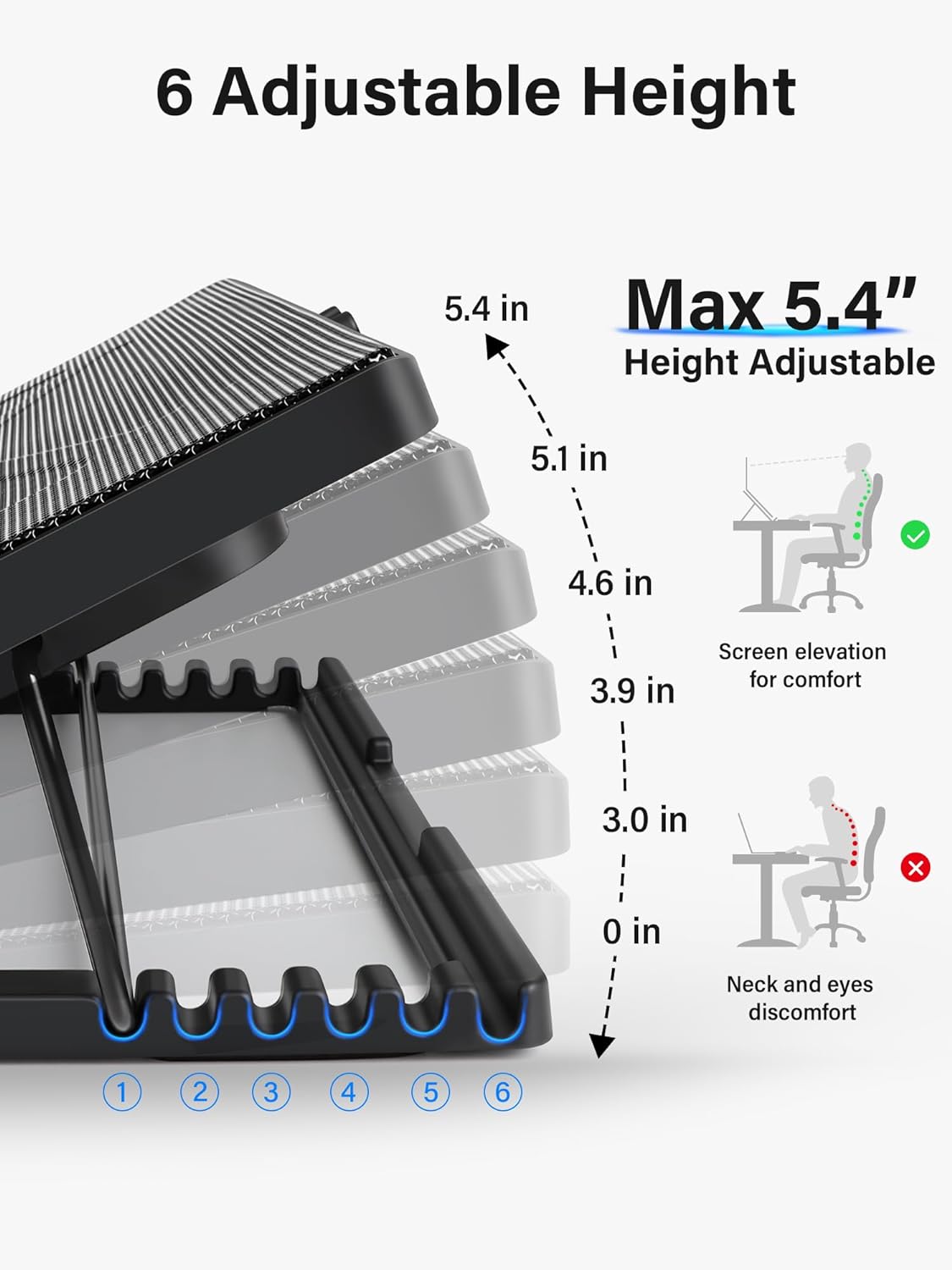 BASE DE ENFRIAMIENTO PARA LAPTOP KOOTEK CON 5 VENTILADORES SILENCIOSOS PARA LAPTOPS DE 12' A 17' - 3