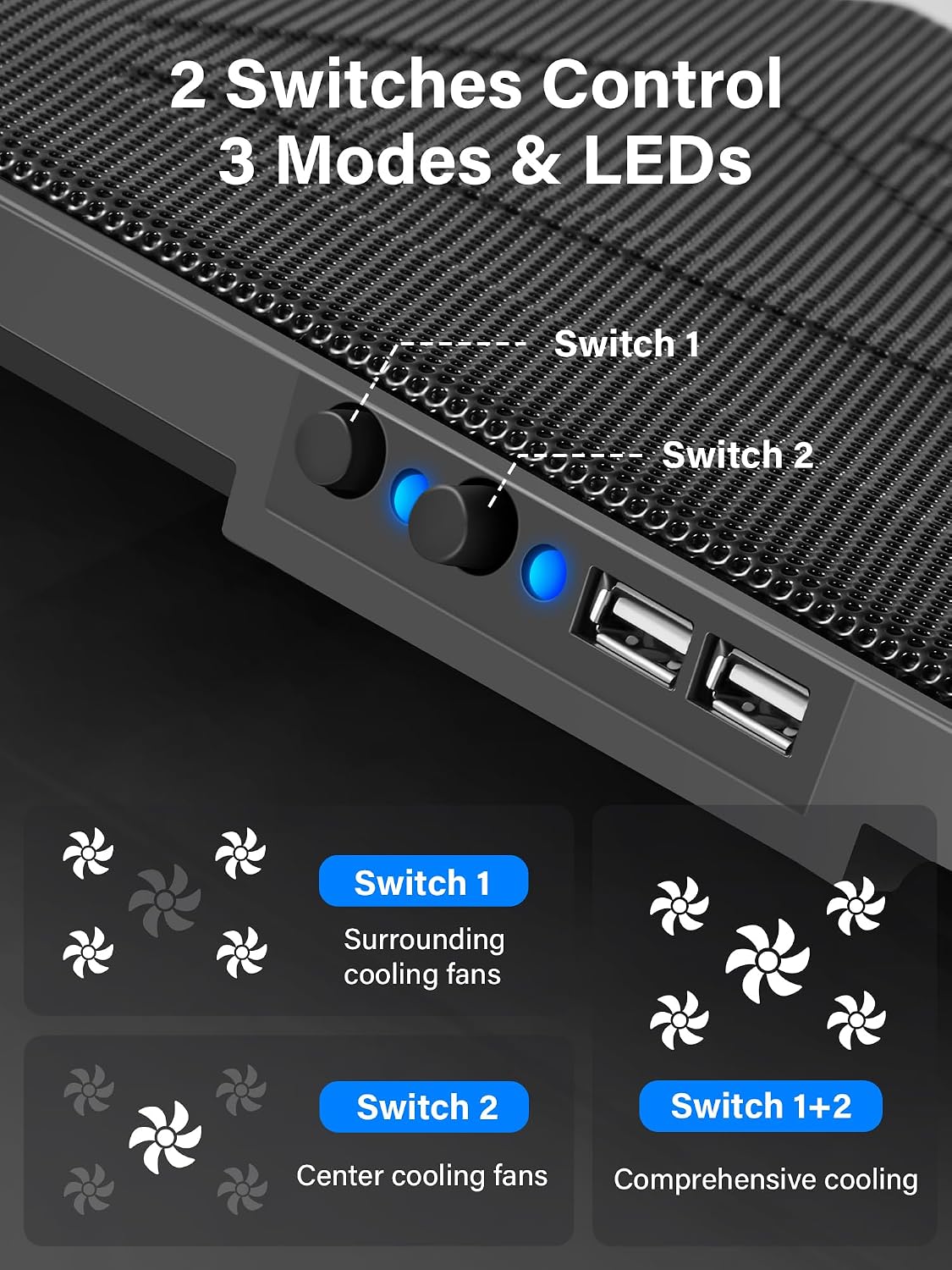 BASE DE ENFRIAMIENTO PARA LAPTOP KOOTEK CON 5 VENTILADORES SILENCIOSOS PARA LAPTOPS DE 12' A 17' - 4