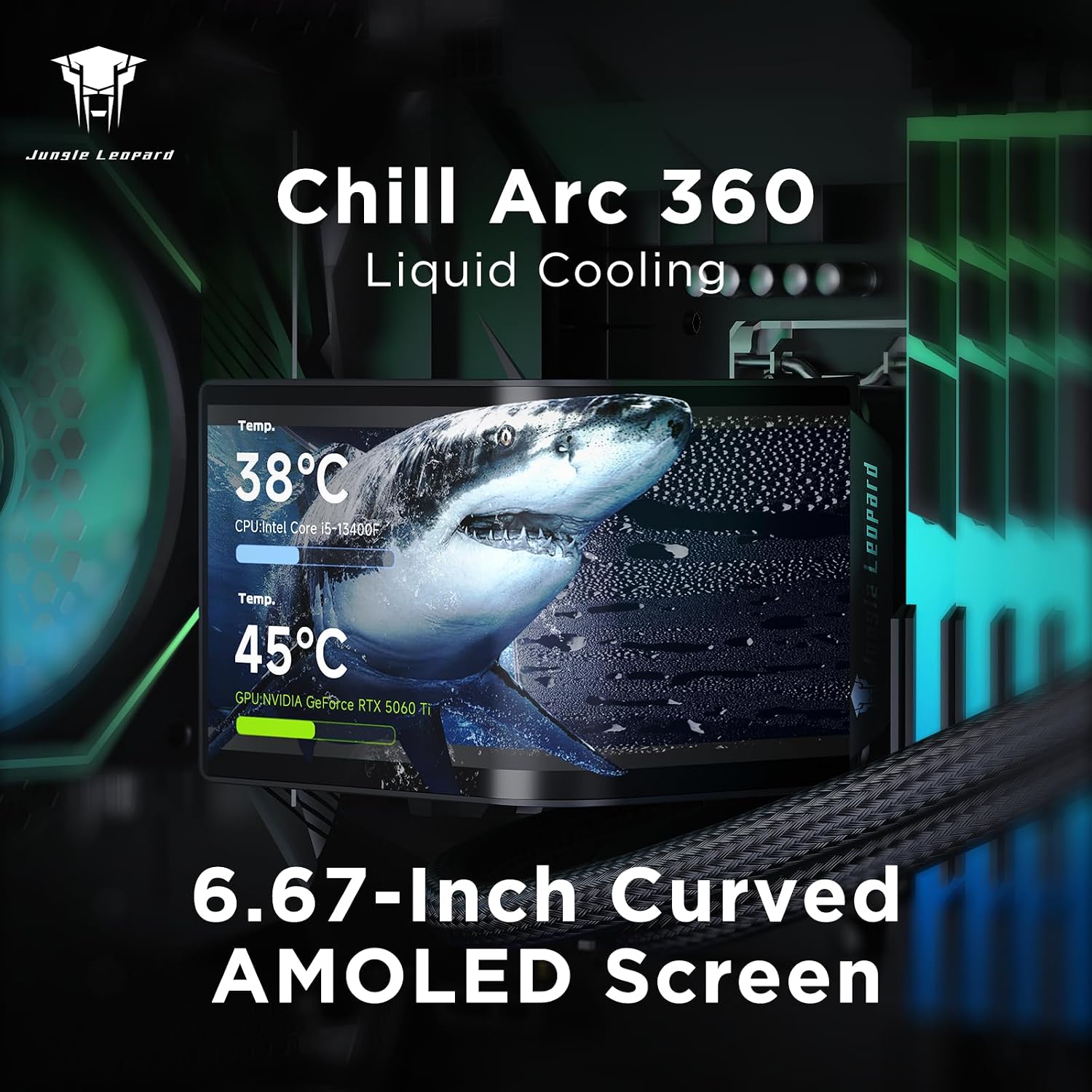 ENFRIADOR LÍQUIDO PARA CPU JUNGLE LEOPARD CHILL ARC 360MM AIO CON PANTALLA AMOLED 2K 6.67' - 2
